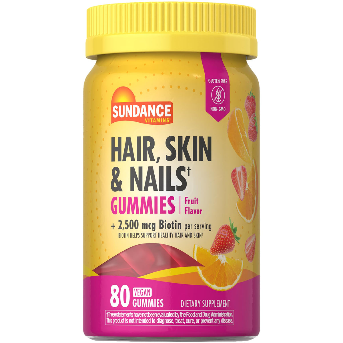 Sundance Hair, Skin & Nails Gummies front view with fruit flavours