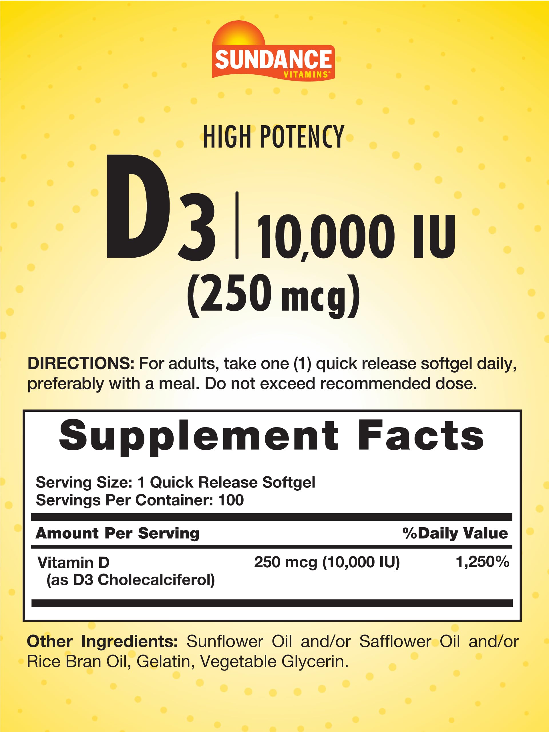 Sundance High Potency Vitamin D3 softgel bottle side view