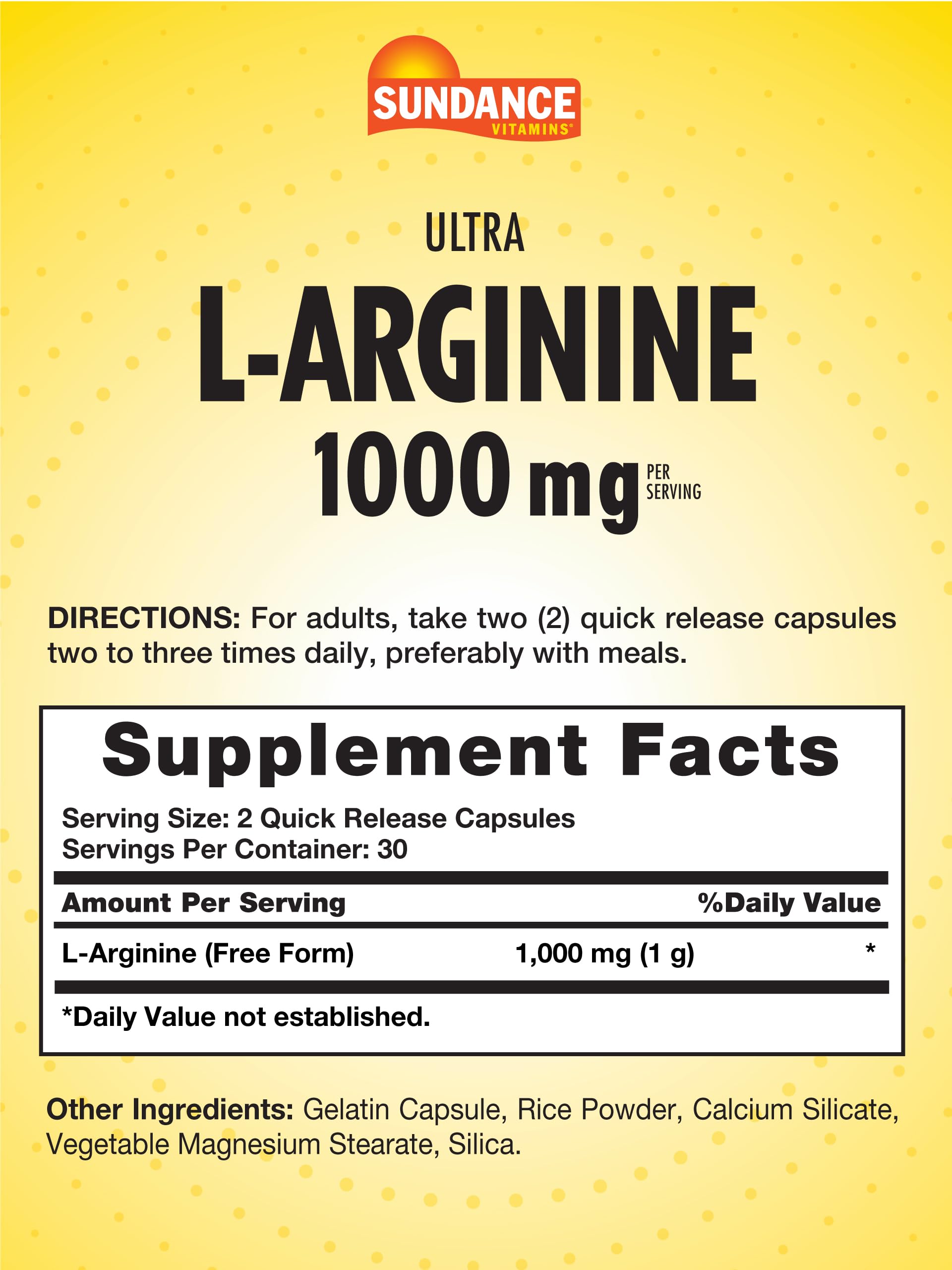 Sundance L-Arginine 1000mg Quick Release Capsules side view