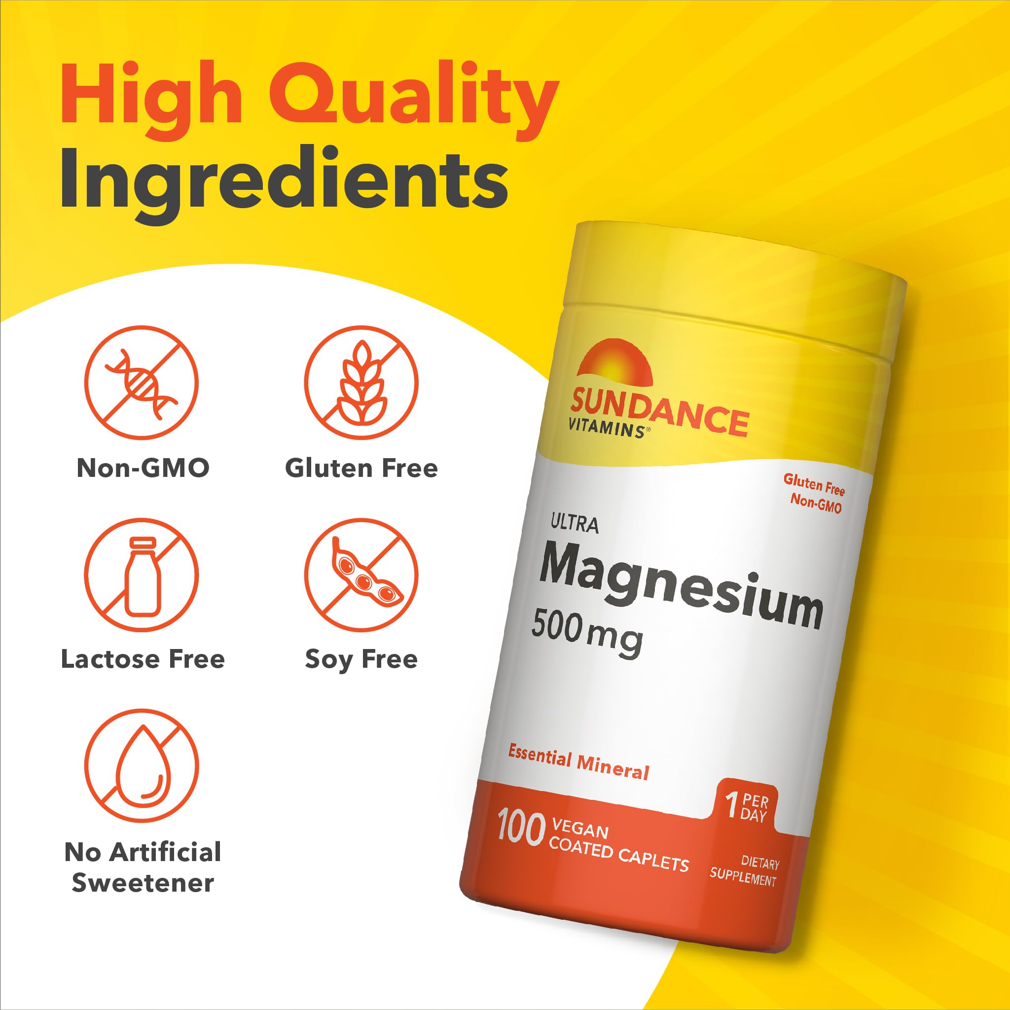Sundance Magnesium 500 mg caplets on a wooden surface