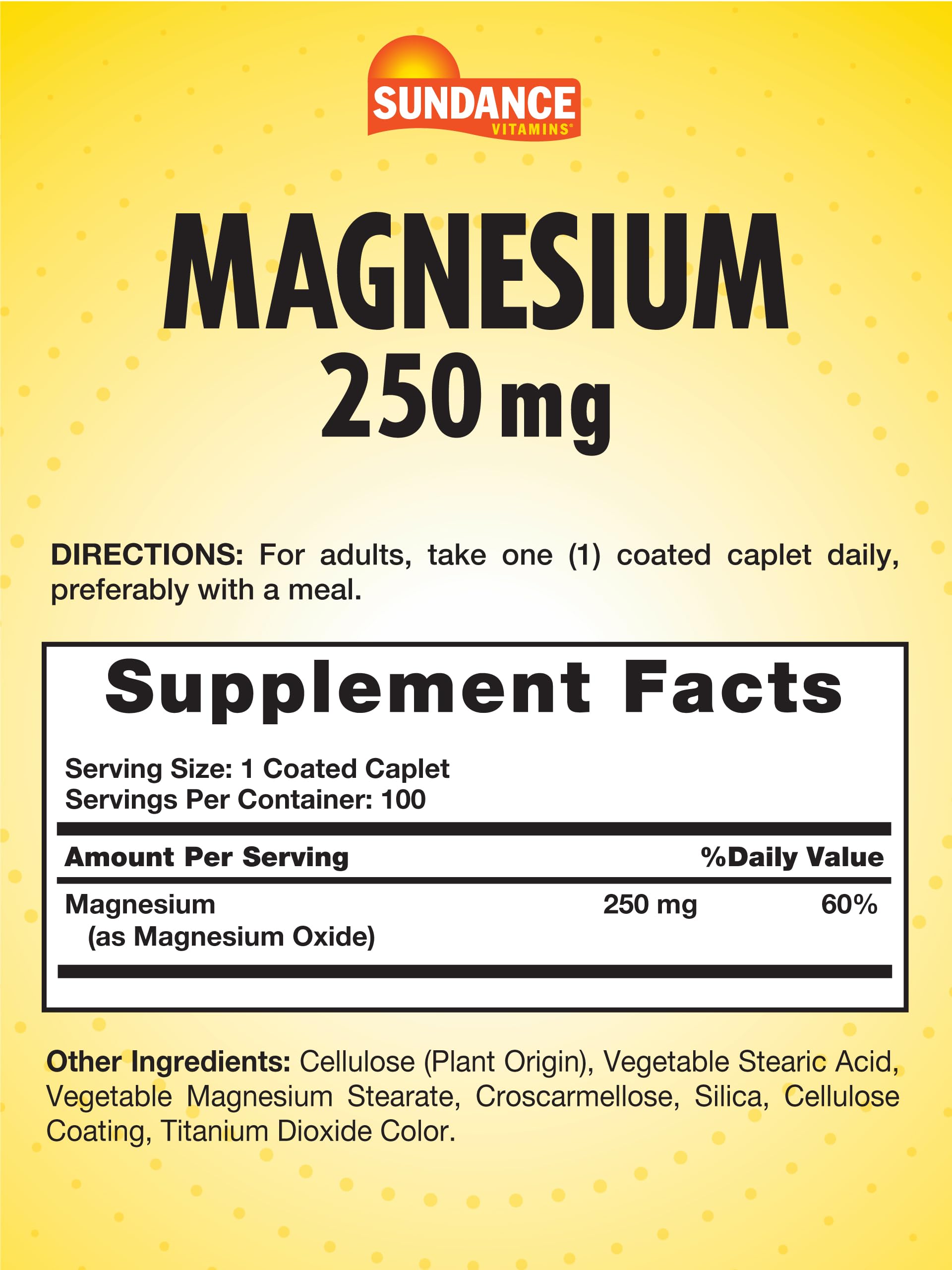 Sundance Magnesium Supplement 250mg caplets side view
