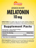 Sundance Melatonin 10mg Softgels back view showing ingredients