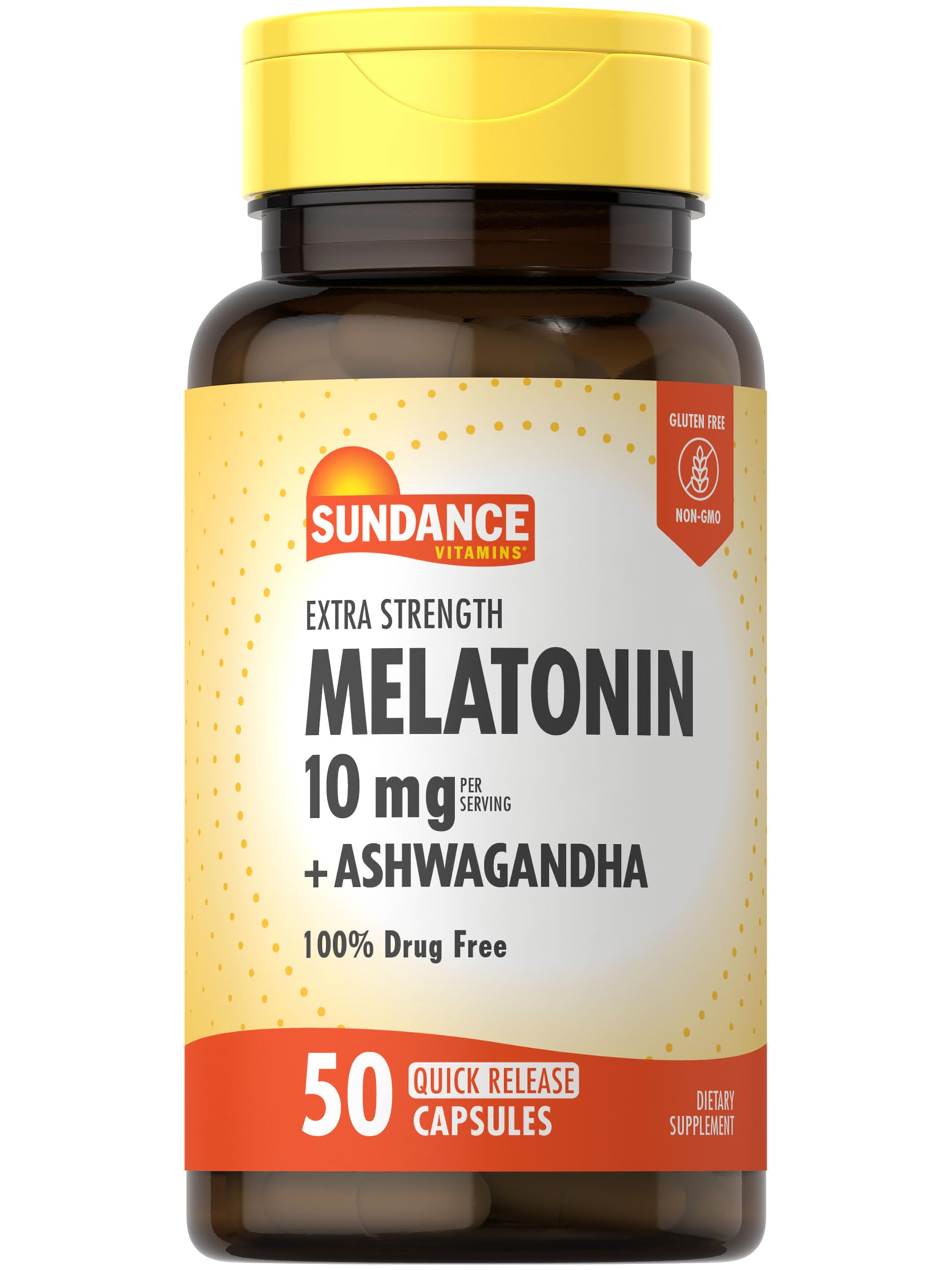 Sundance Melatonin 10mg with Ashwagandha 50 capsules front view
