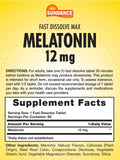 Sundance Melatonin 12mg Fast Dissolve Tablets showing tablet size and shape