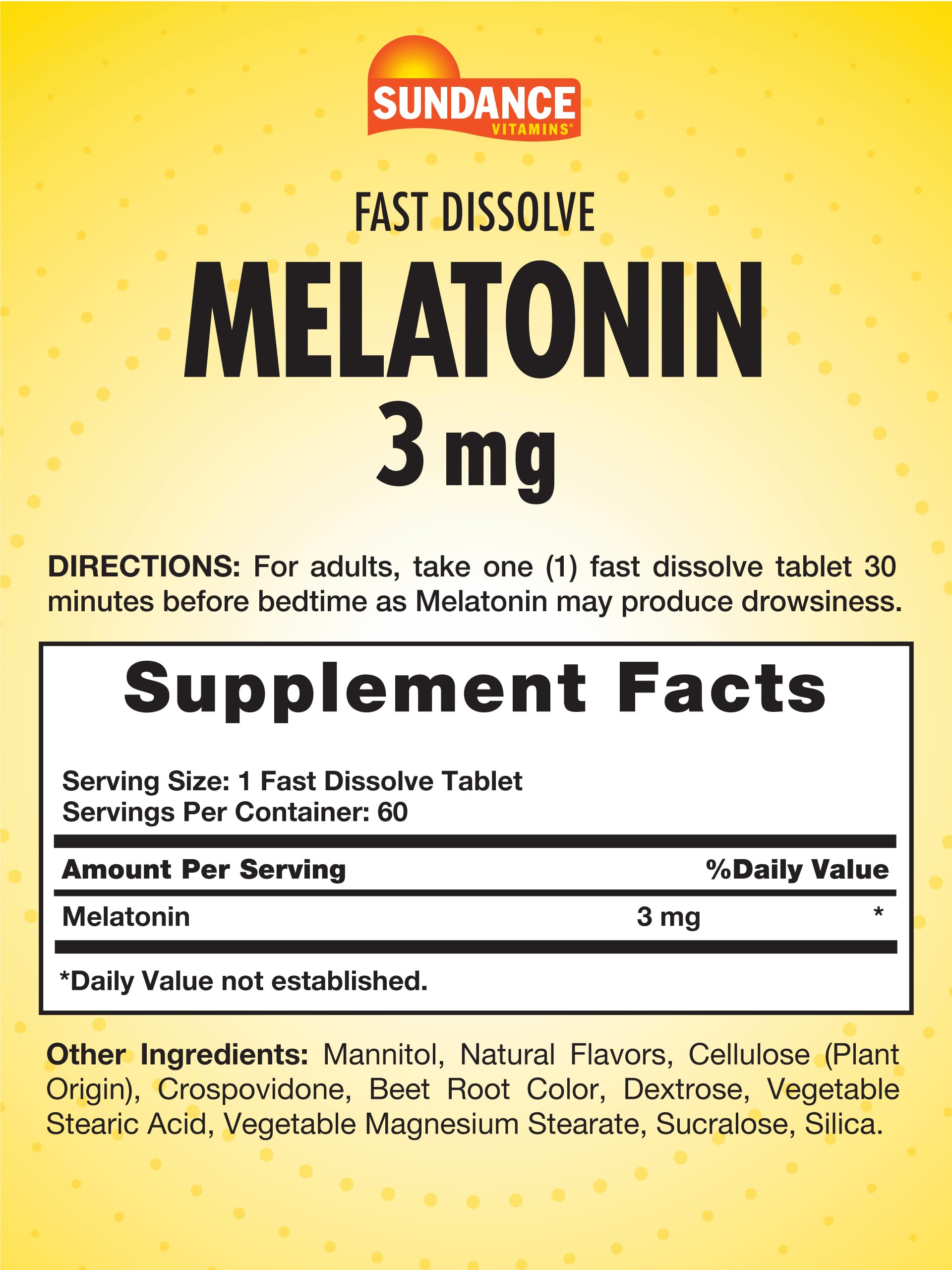 Sundance Melatonin 3mg Fast Dissolve tablets side view showing tablet size