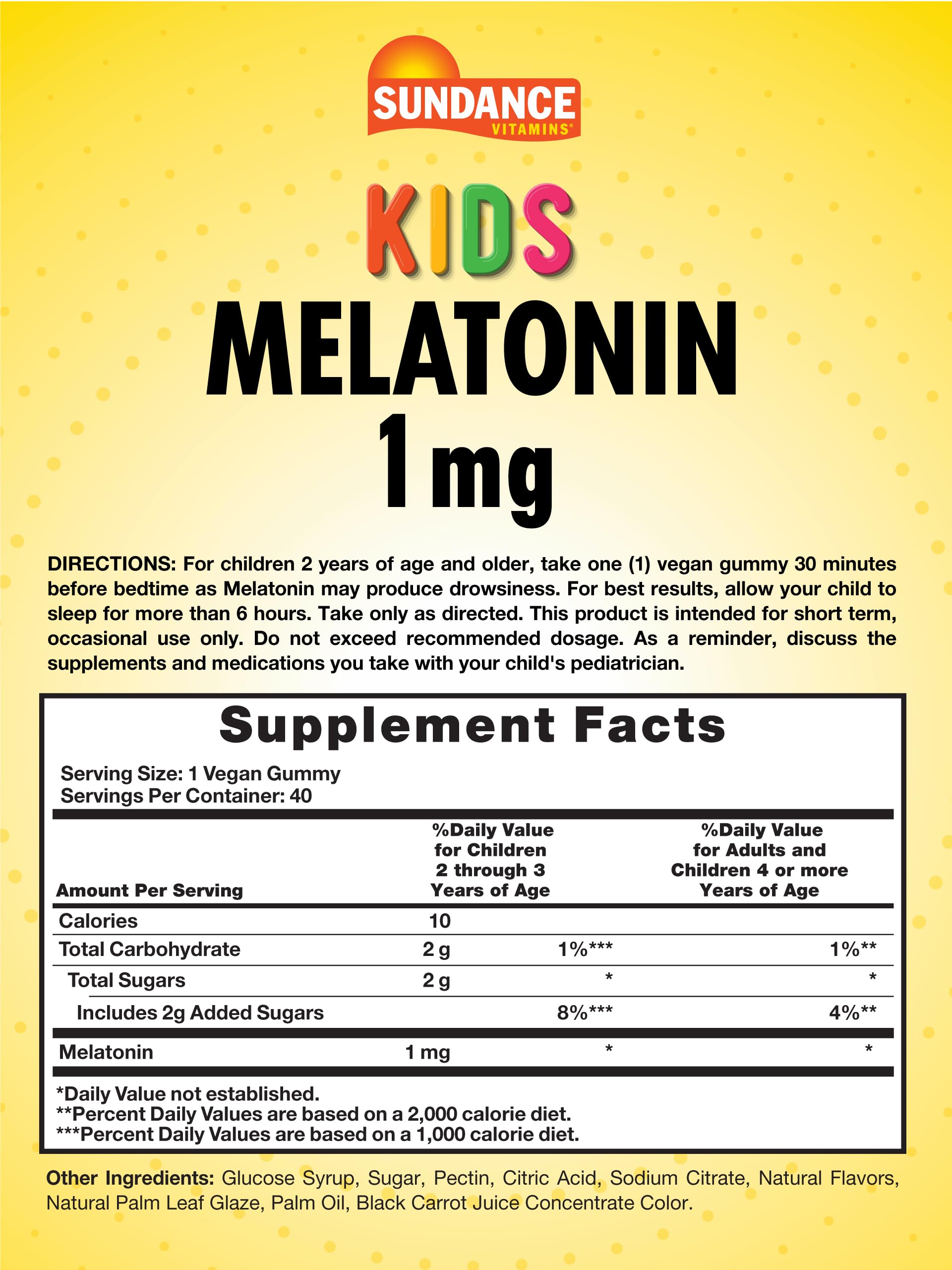Sundance Melatonin Gummies for Kids packaging side view