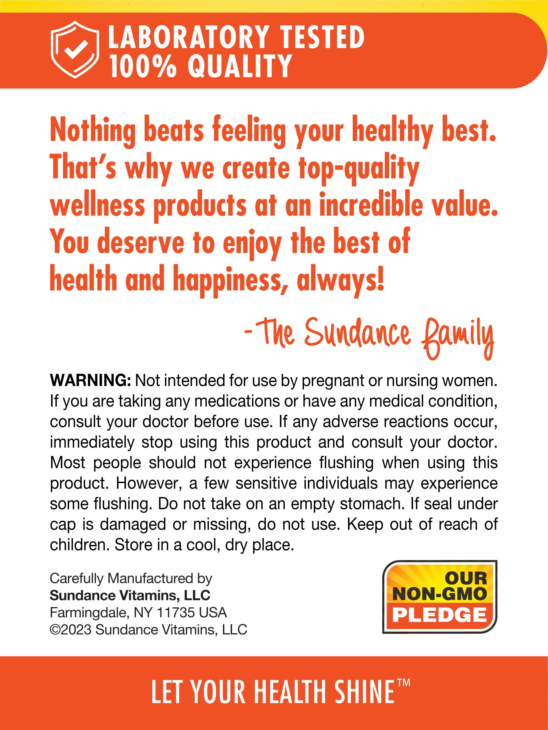 Sundance Niacin B3 400mg ingredients list on packaging