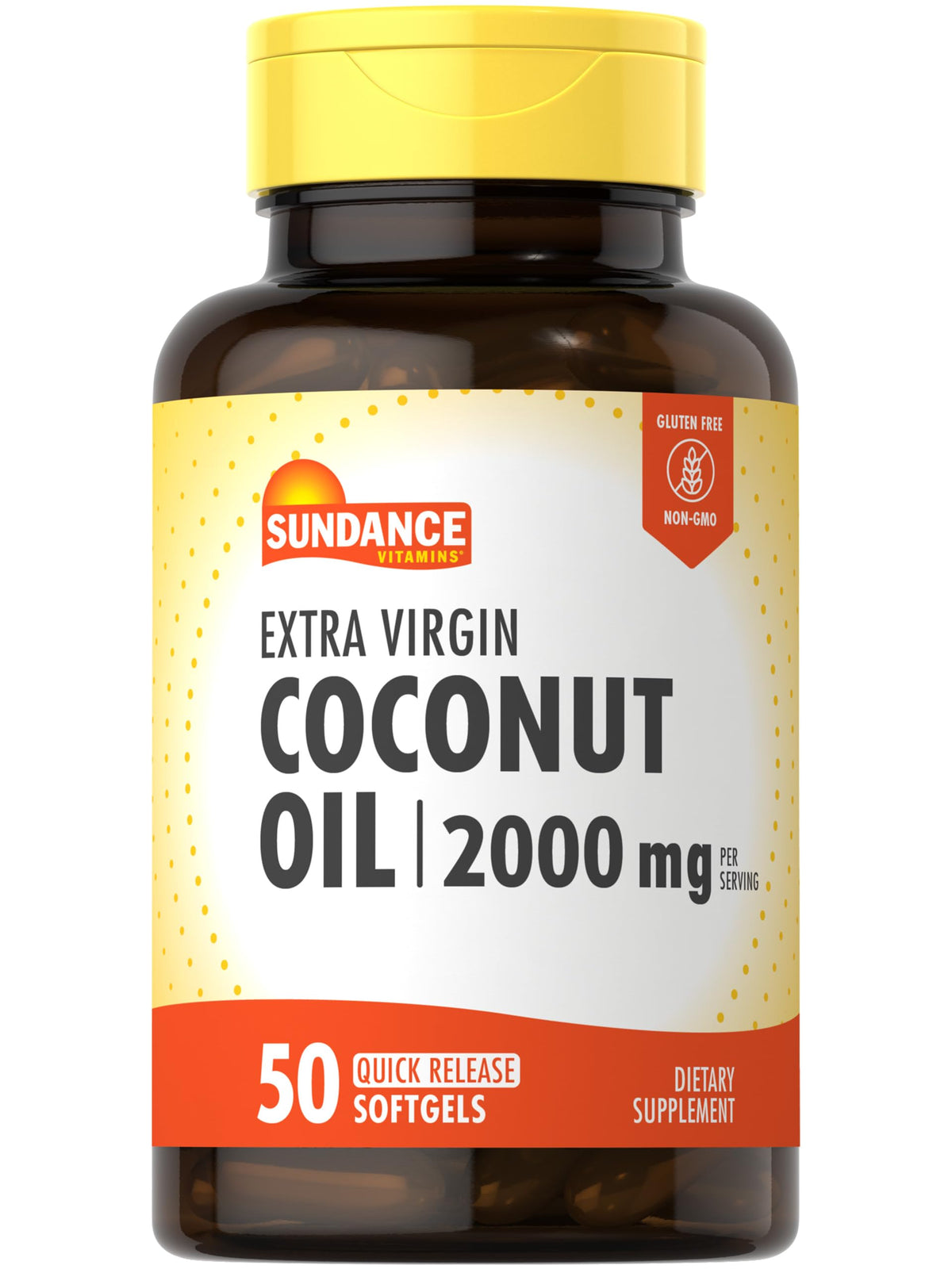 Sundance Organic Extra Virgin Coconut Oil Softgels front view with packaging
