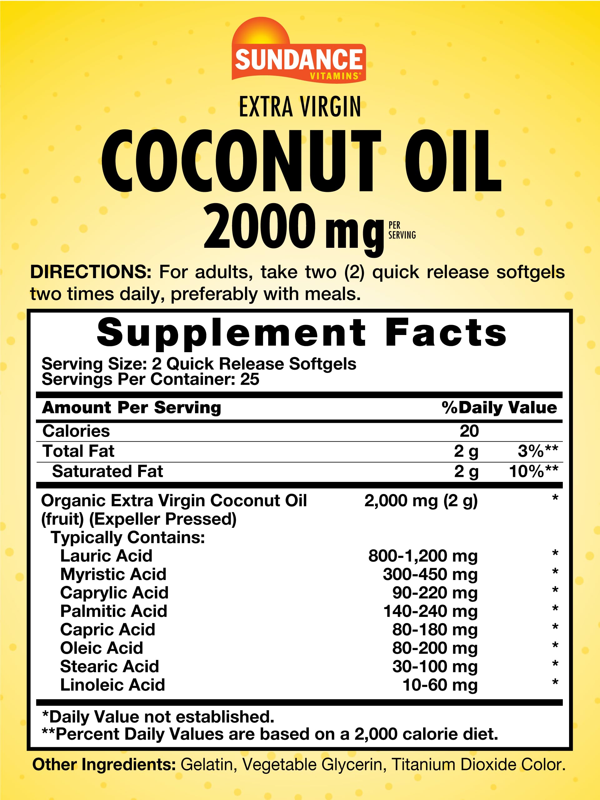 Sundance Organic Extra Virgin Coconut Oil Softgels side view showing softgel