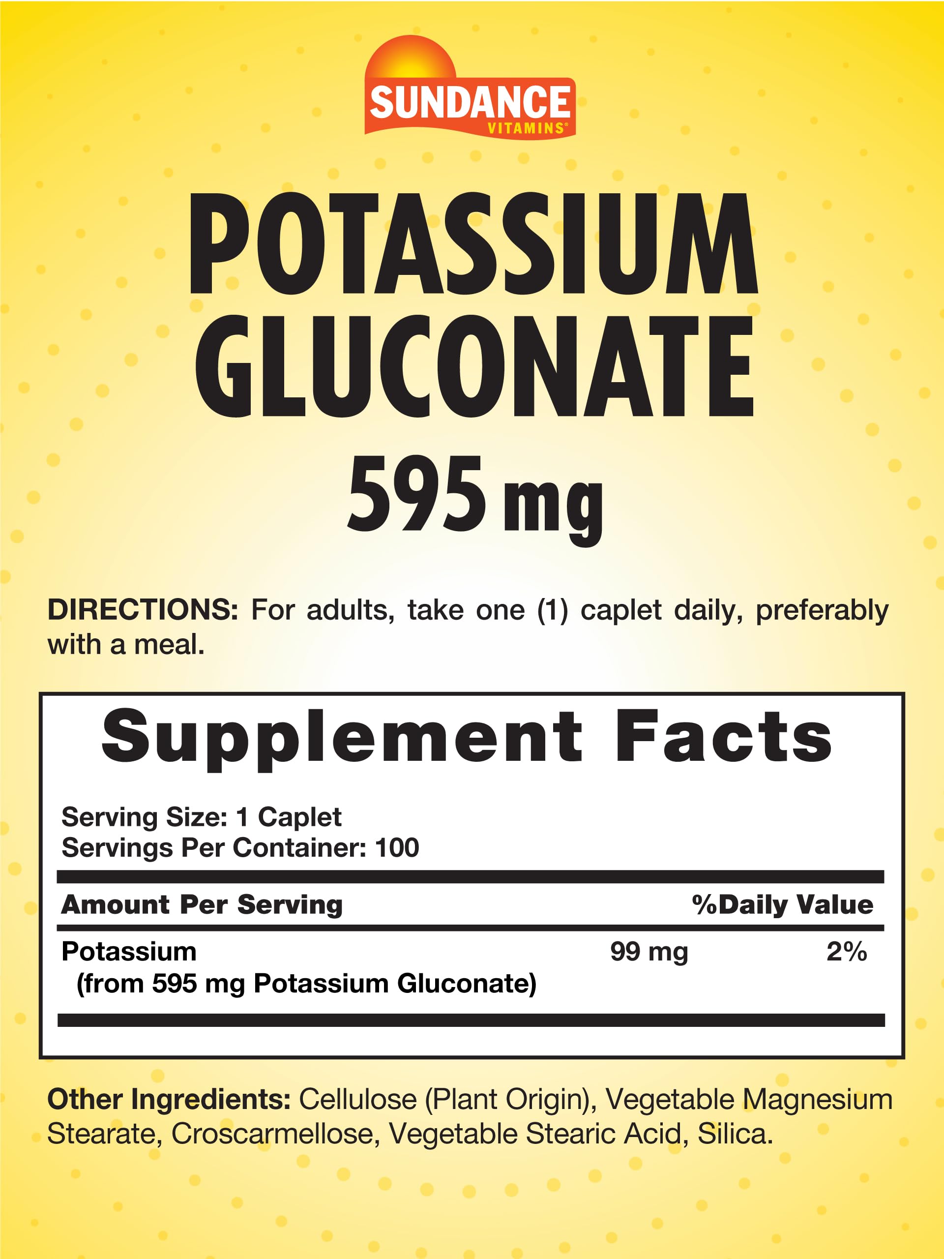 Sundance Potassium Supplement 80g side view showing ingredients