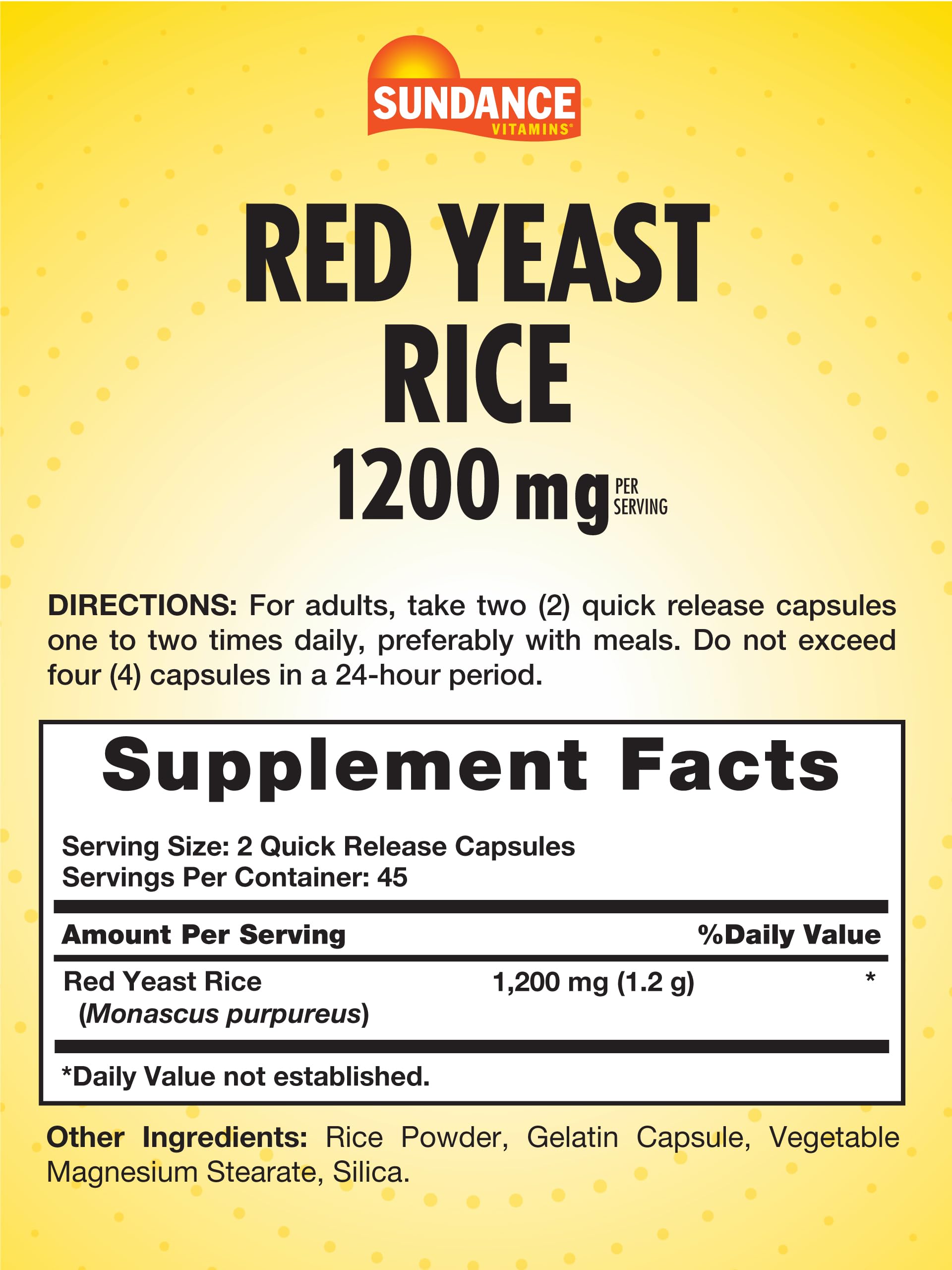 Sundance Red Yeast Rice capsules showing quick release format