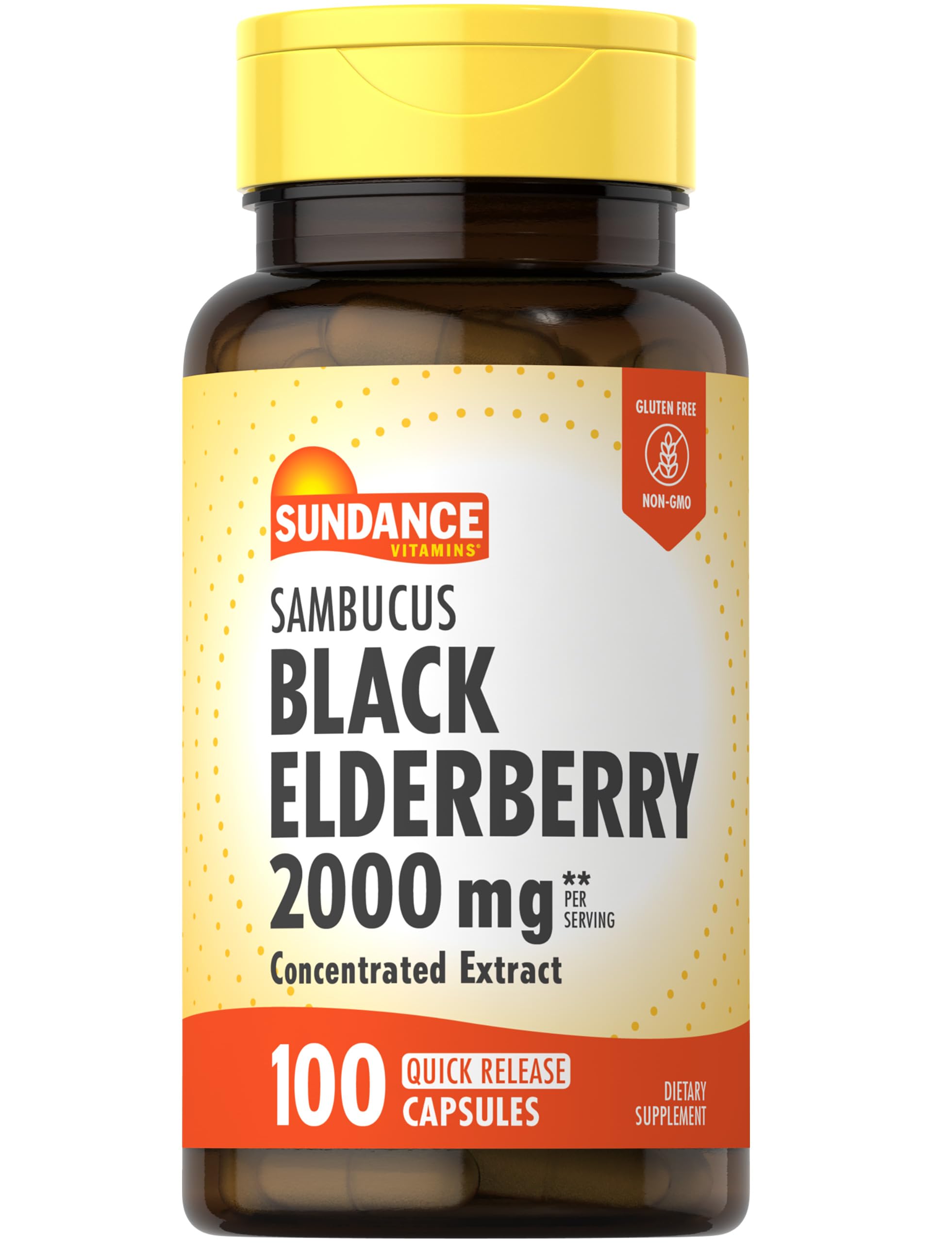 Sundance Sambucus Black Elderberry Capsules front view with packaging