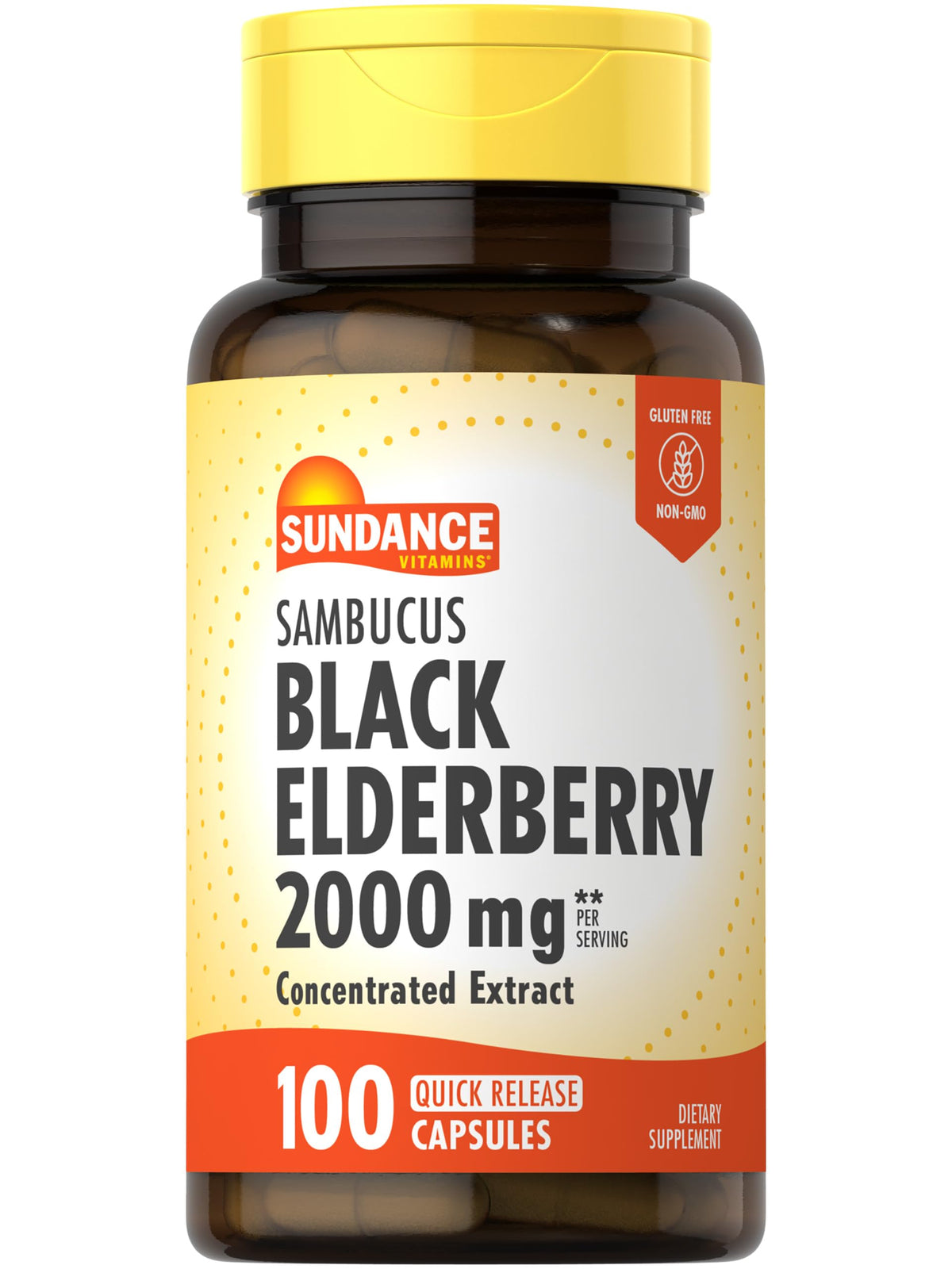 Sundance Sambucus Black Elderberry Capsules front view with packaging