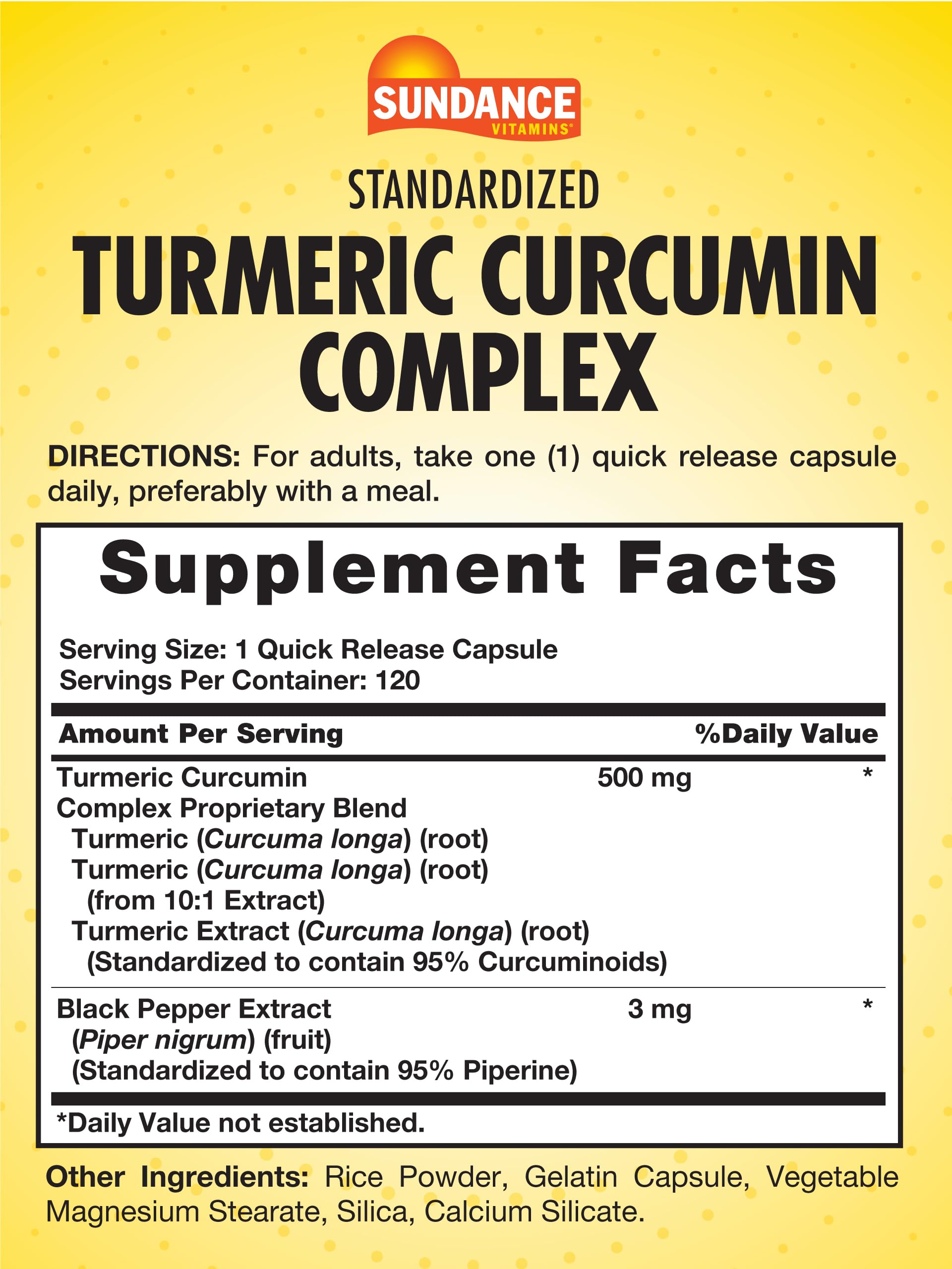 Sundance Turmeric Curcumin Complex 500 mg capsule side view