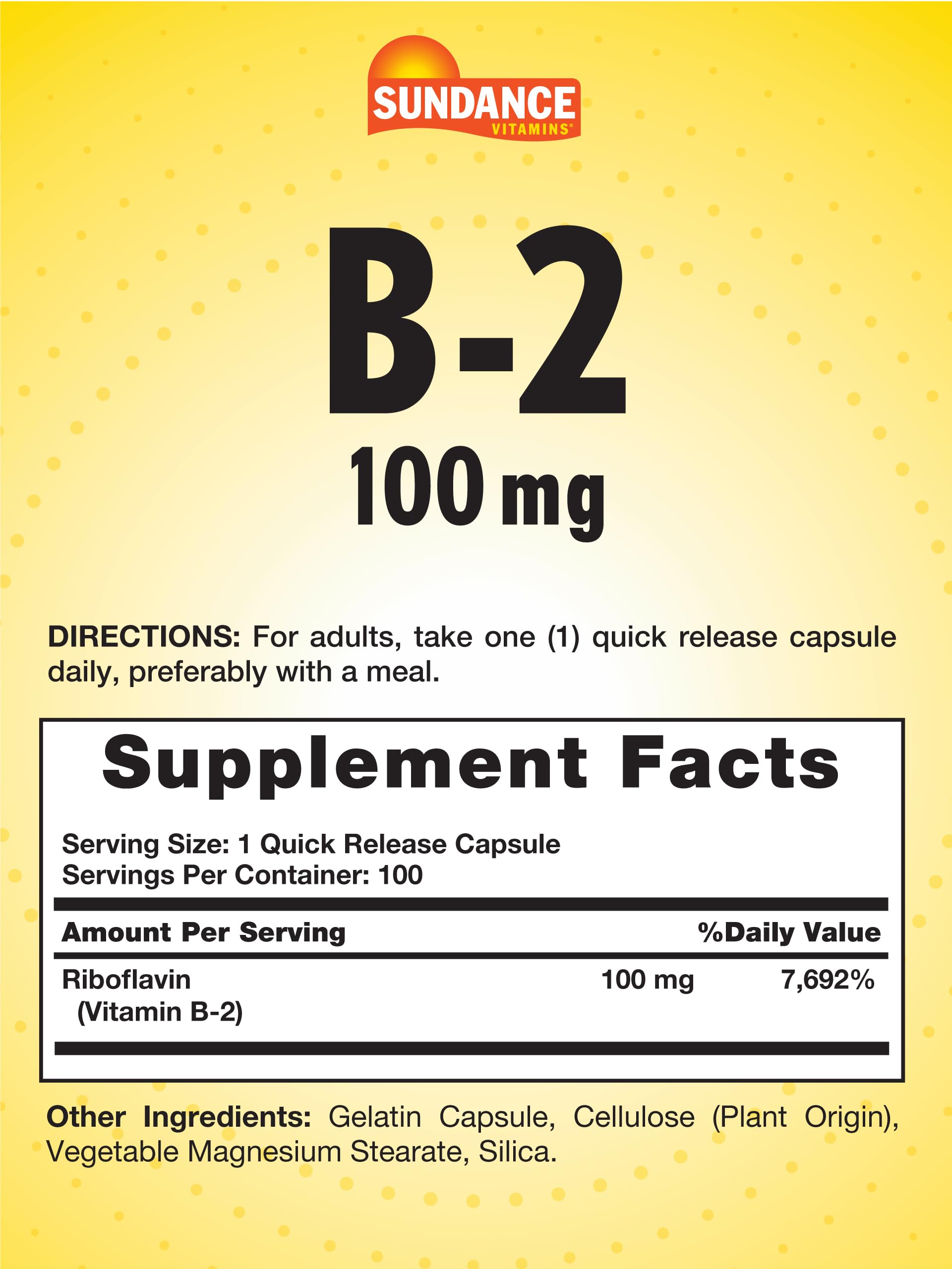 Sundance Vitamin B-2 Riboflavin capsule bottle side view
