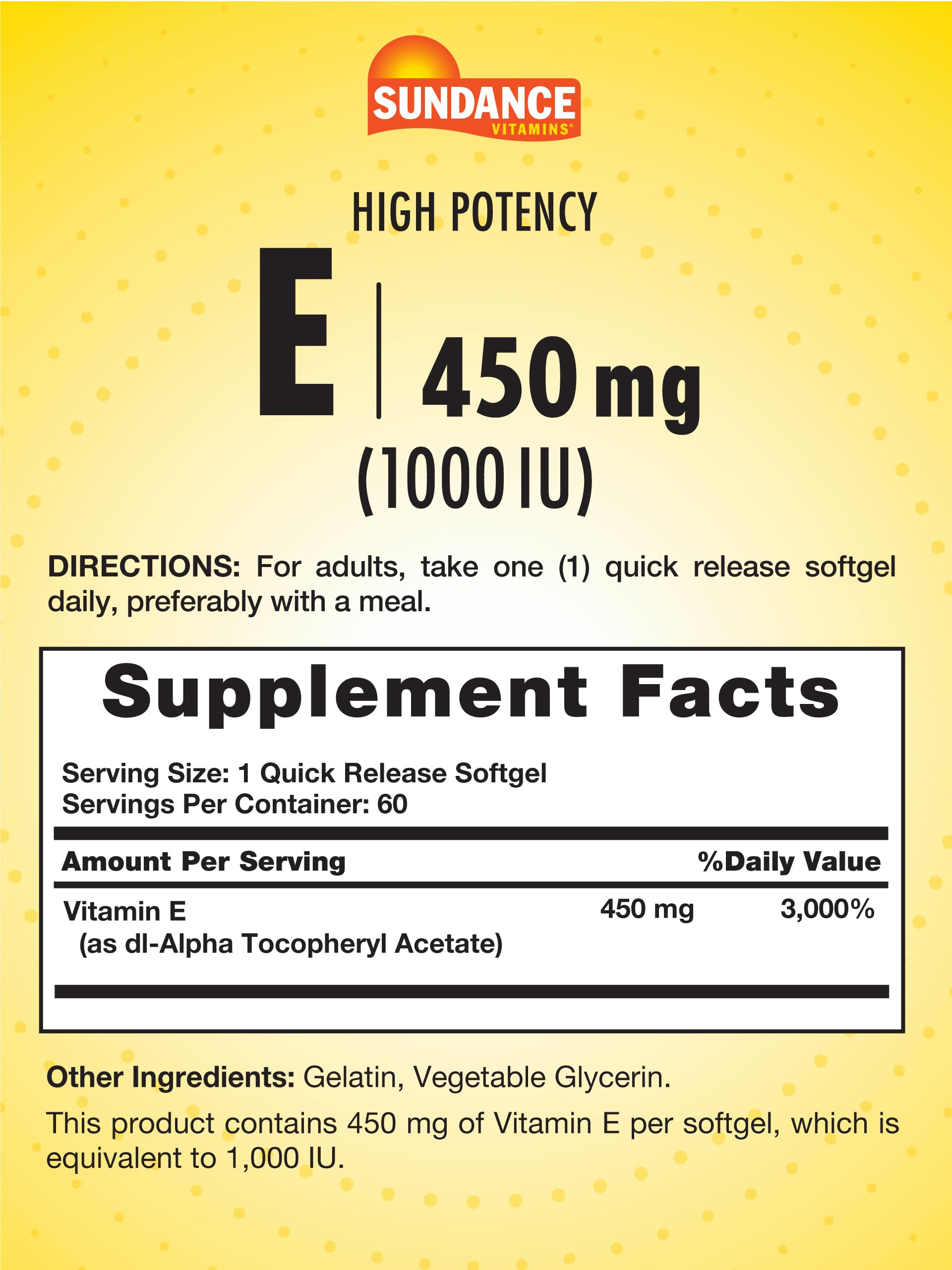 Sundance Vitamin E Softgels 450mg 1000 IU packaging