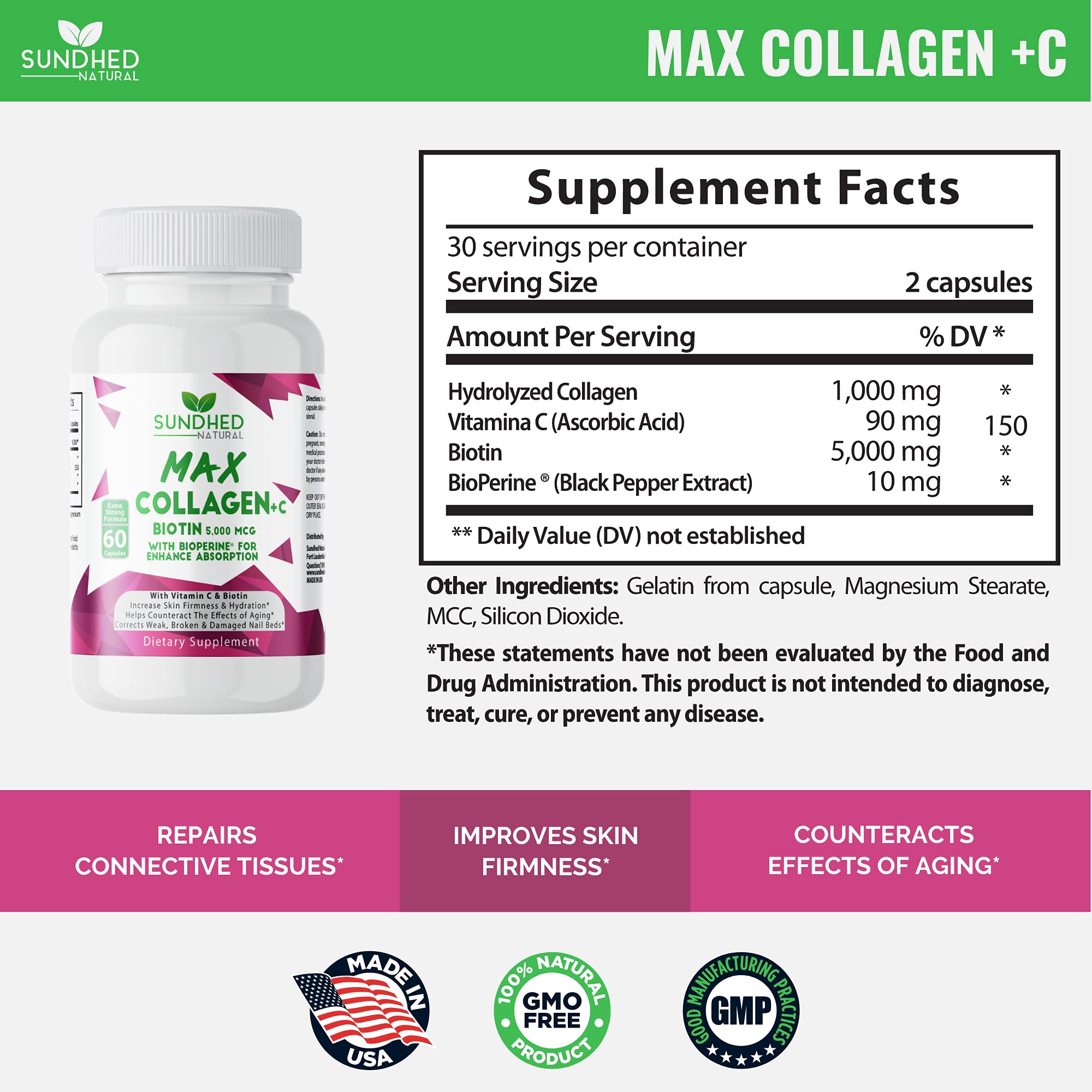 Sundhed Natural Collagen Supplement side view of packaging