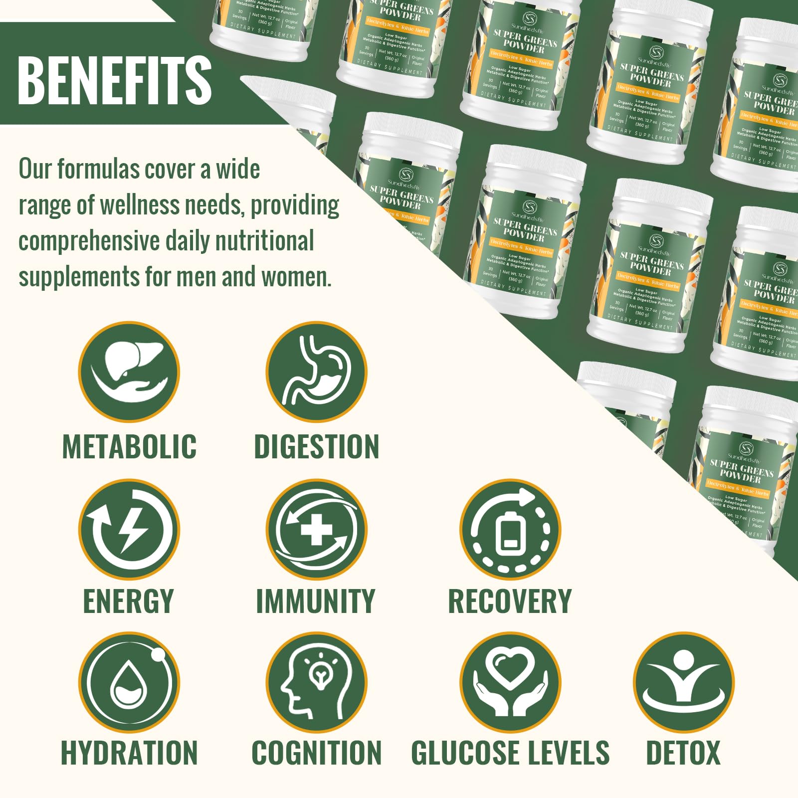 Sundhedsliv Electrolytes + Greens Powder mixed in a glass