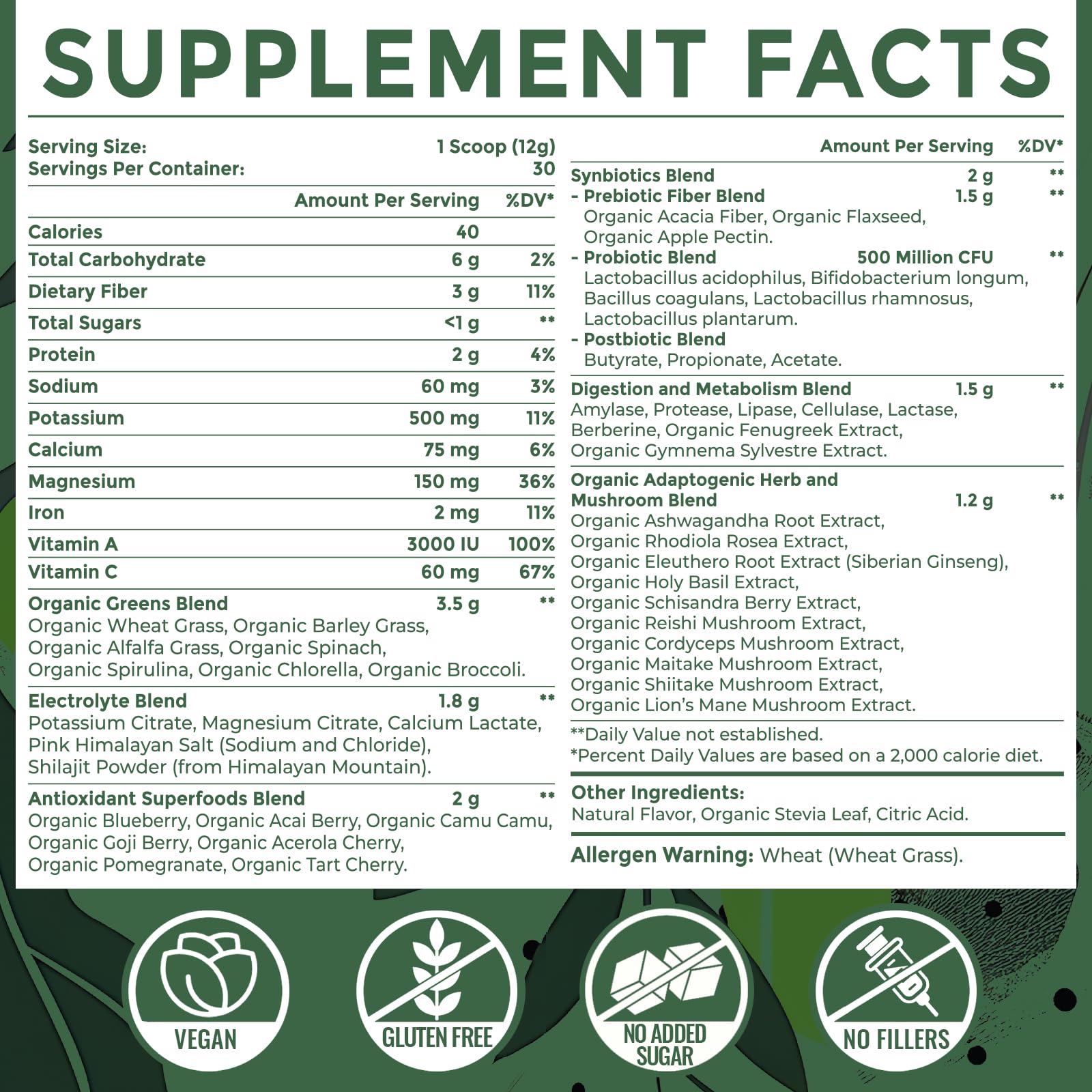 Sundhedsliv Electrolytes + Greens Powder packaging details