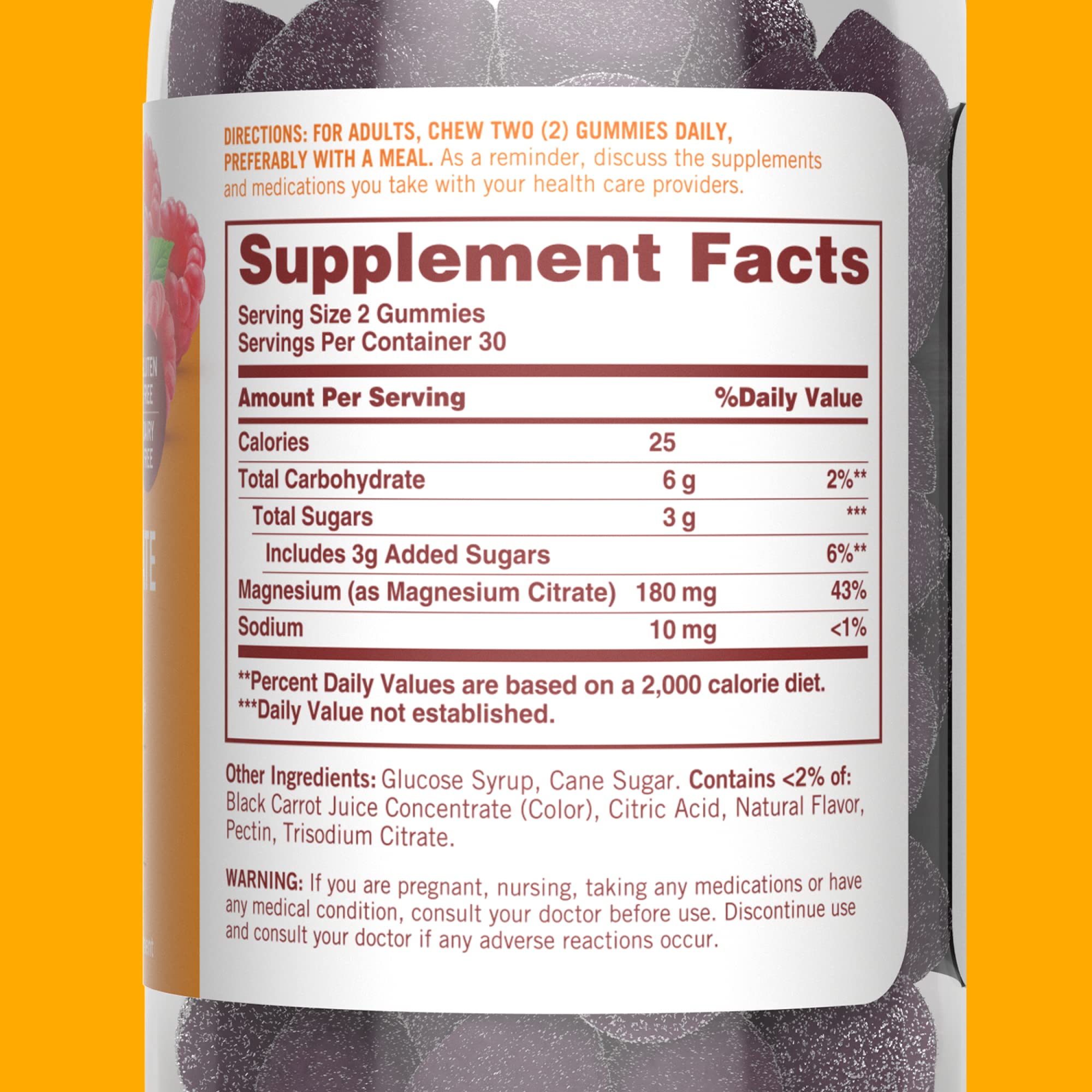 Sundown Magnesium Citrate Raspberry Flavour 279g nutritional information