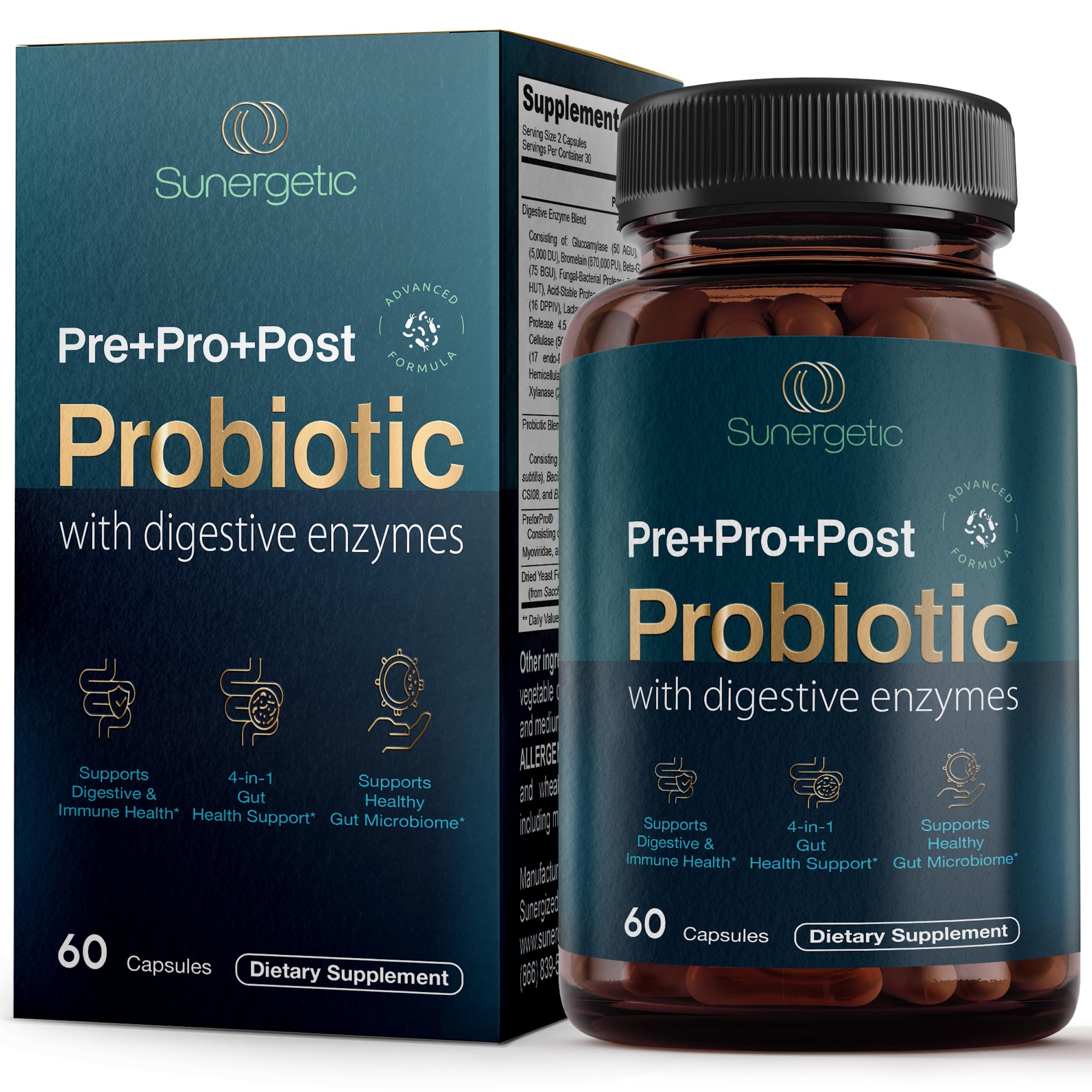 Sunergetic 4 in 1 Probiotic Supplement 50g front view