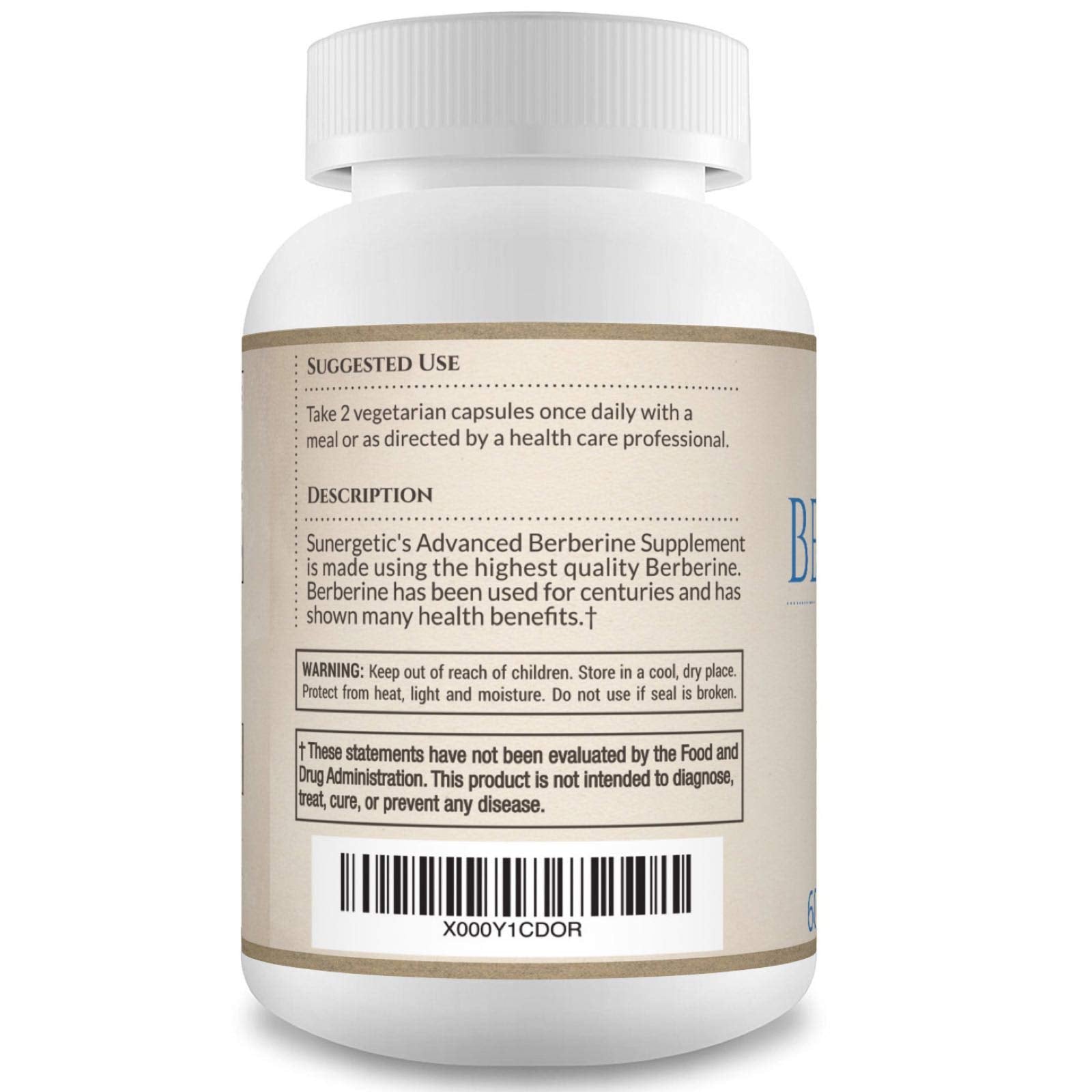 Sunergetic Berberine Supplement 600mg side view of the bottle