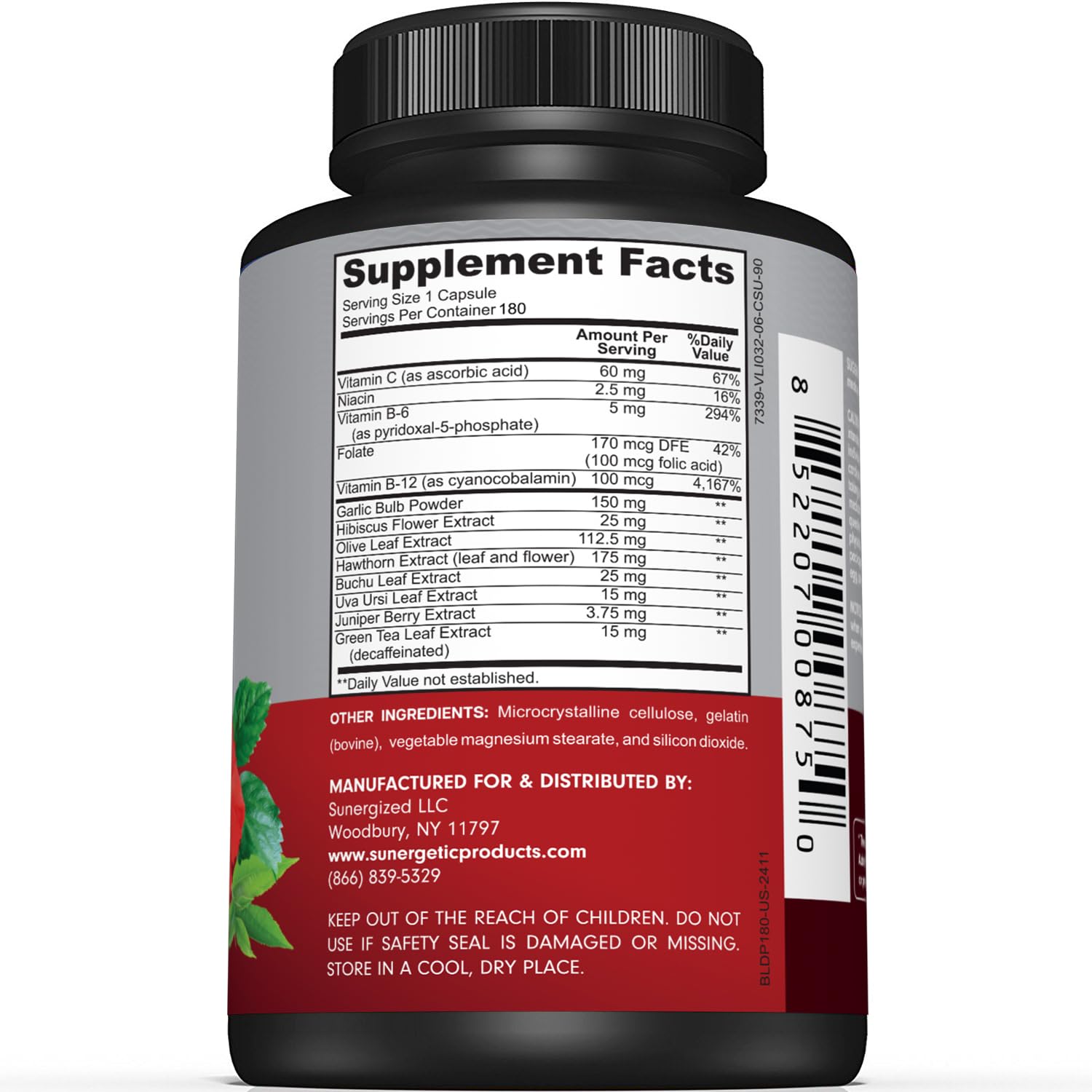Sunergetic Blood Pressure Support Supplement 90 Capsules side view