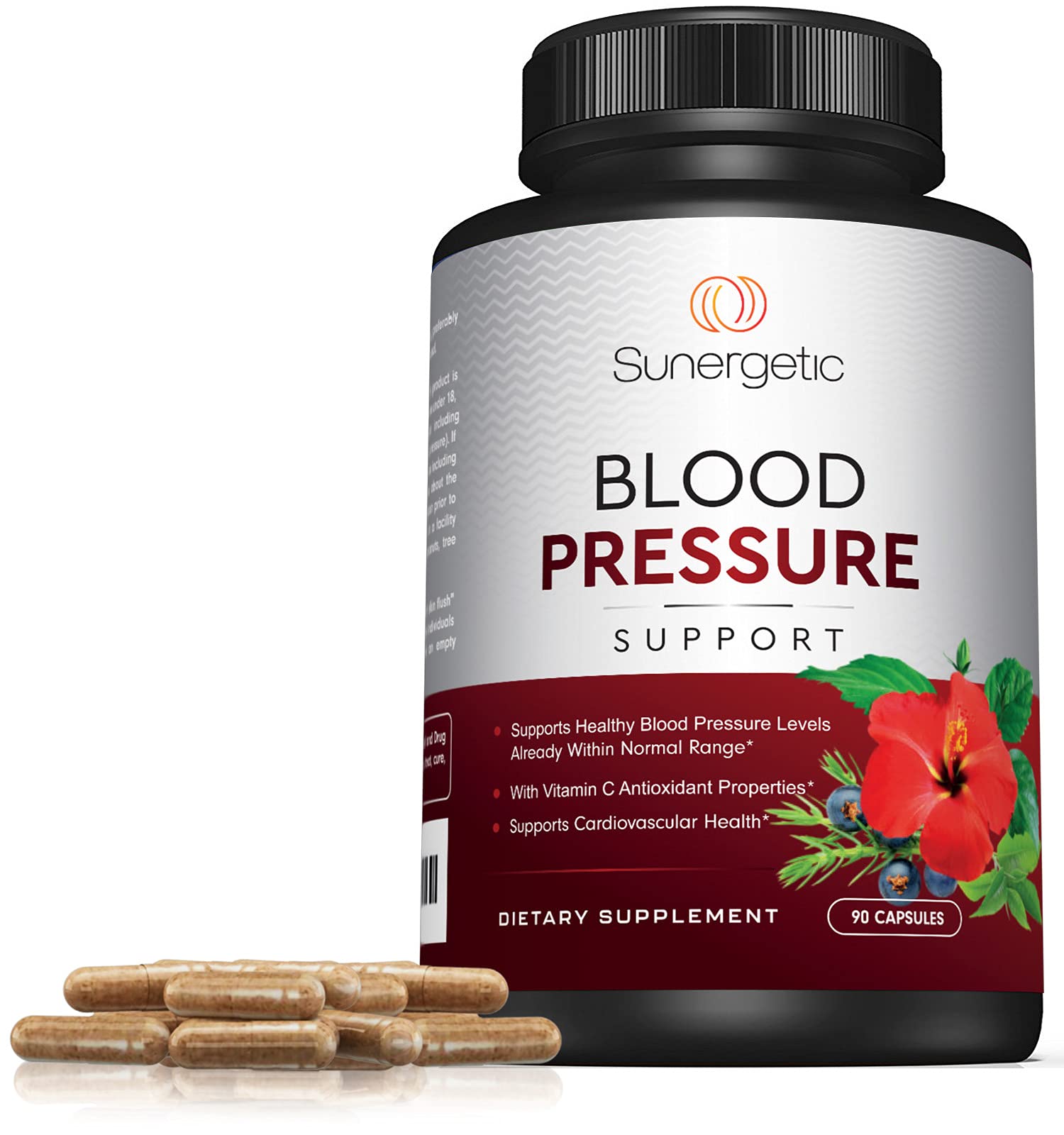Sunergetic Blood Pressure Support Supplement on a wooden table