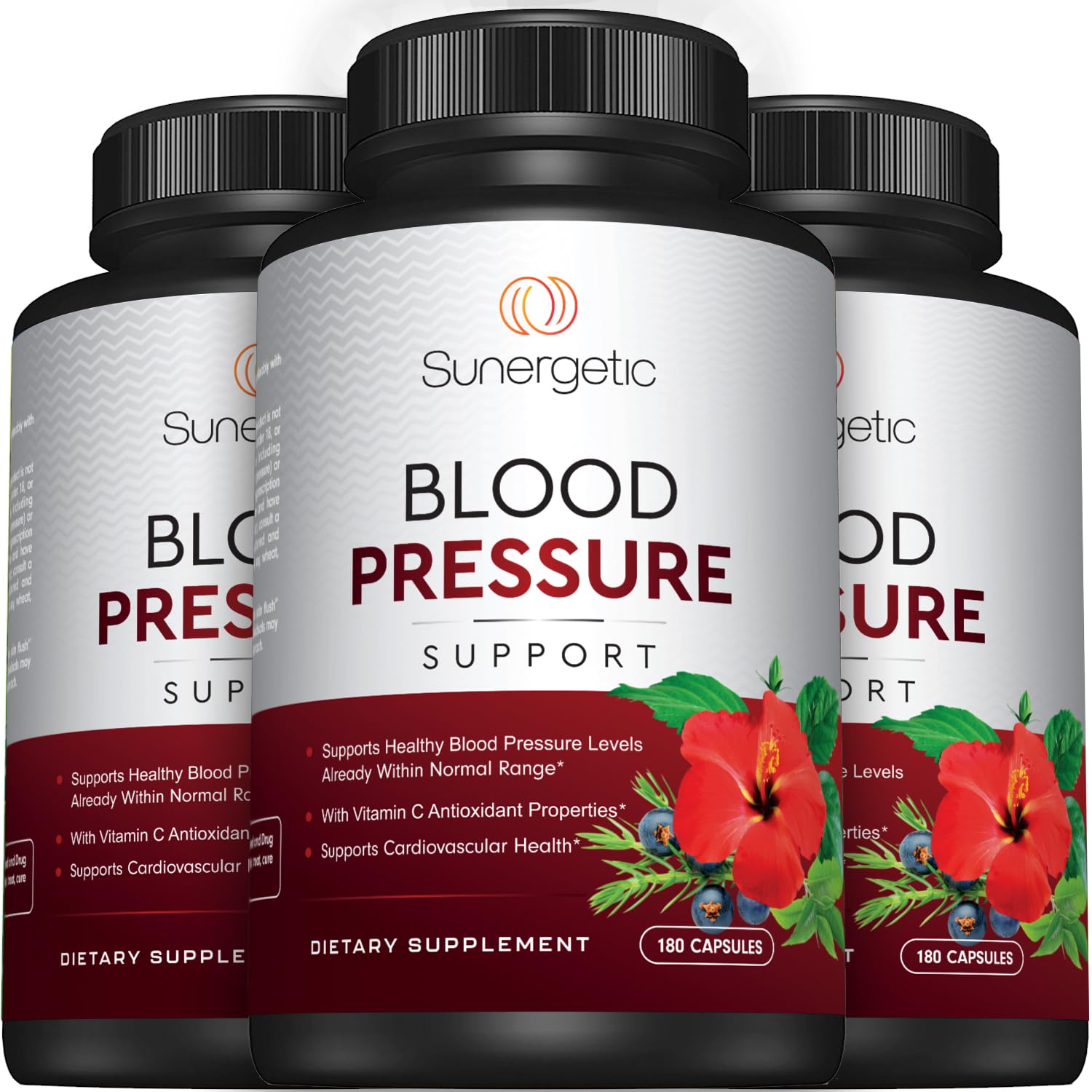 Sunergetic Blood Pressure Support Supplement with a glass of water