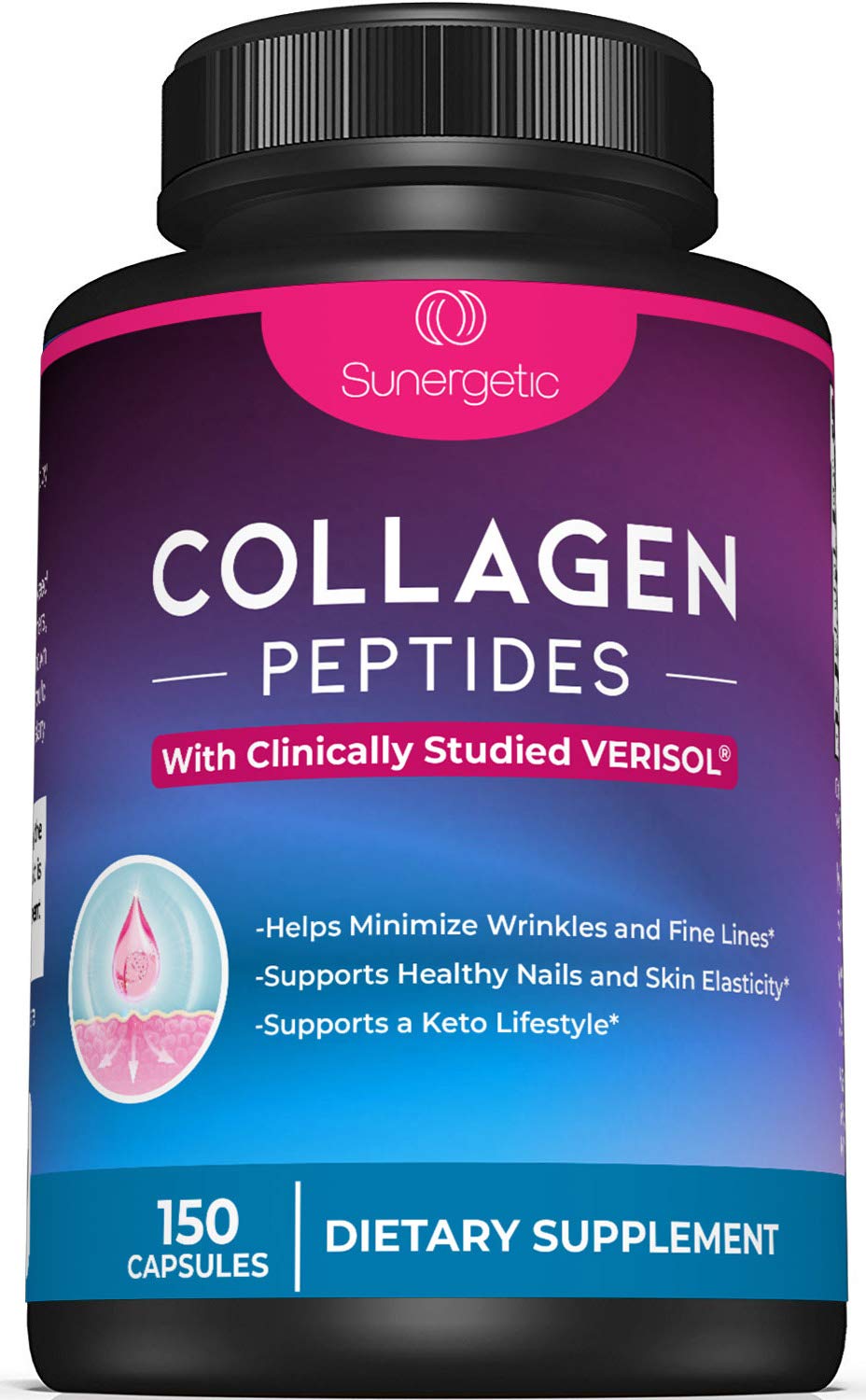 Sunergetic Collagen Peptide Capsules bottle front view