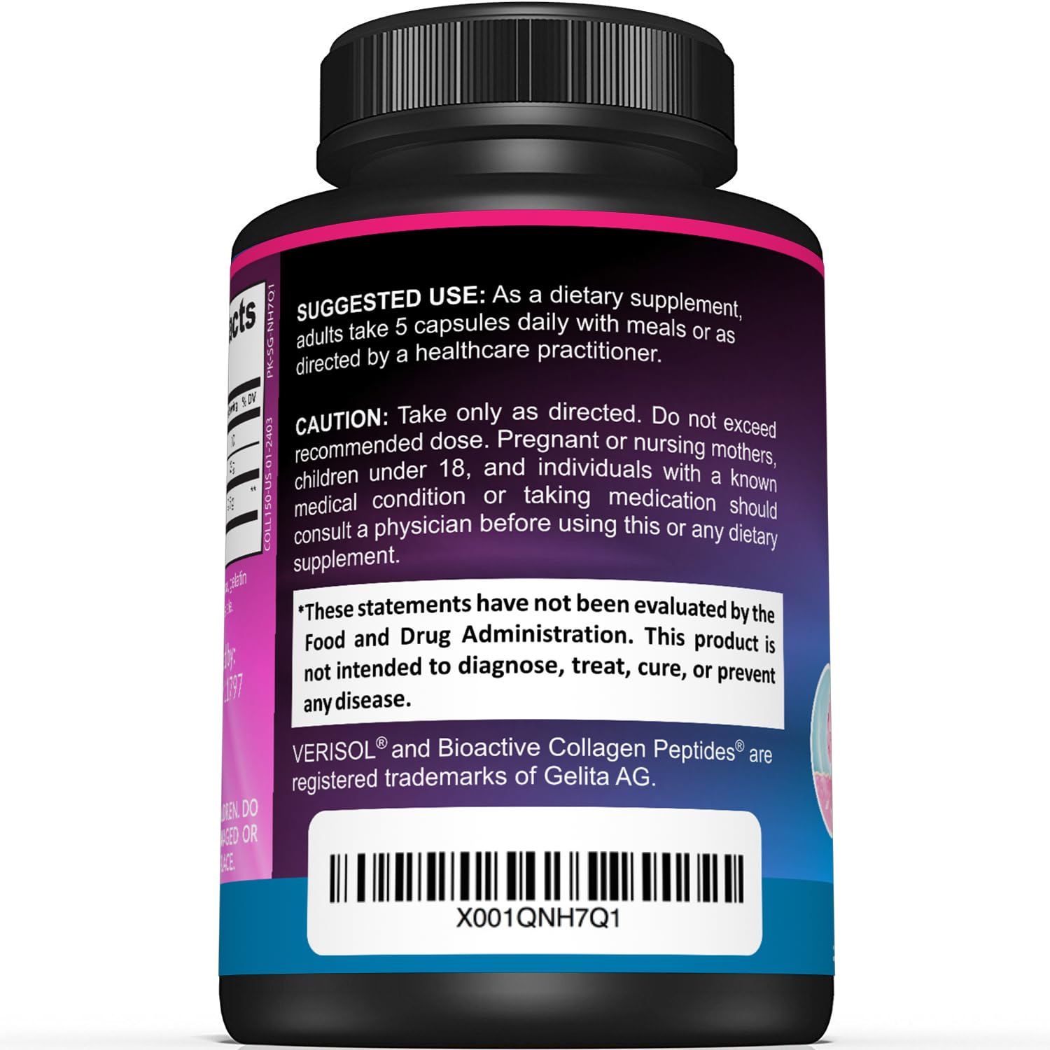 Sunergetic Collagen Peptide Capsules packaging dimensions