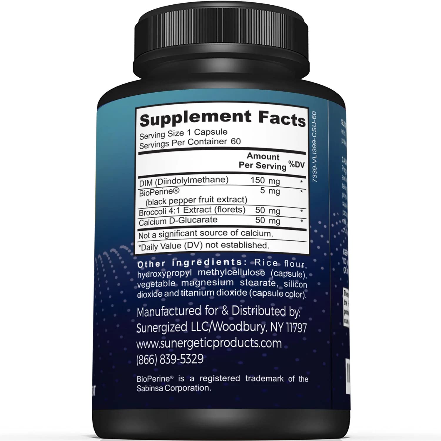Sunergetic DIM Supplement 150mg side view showing capsule