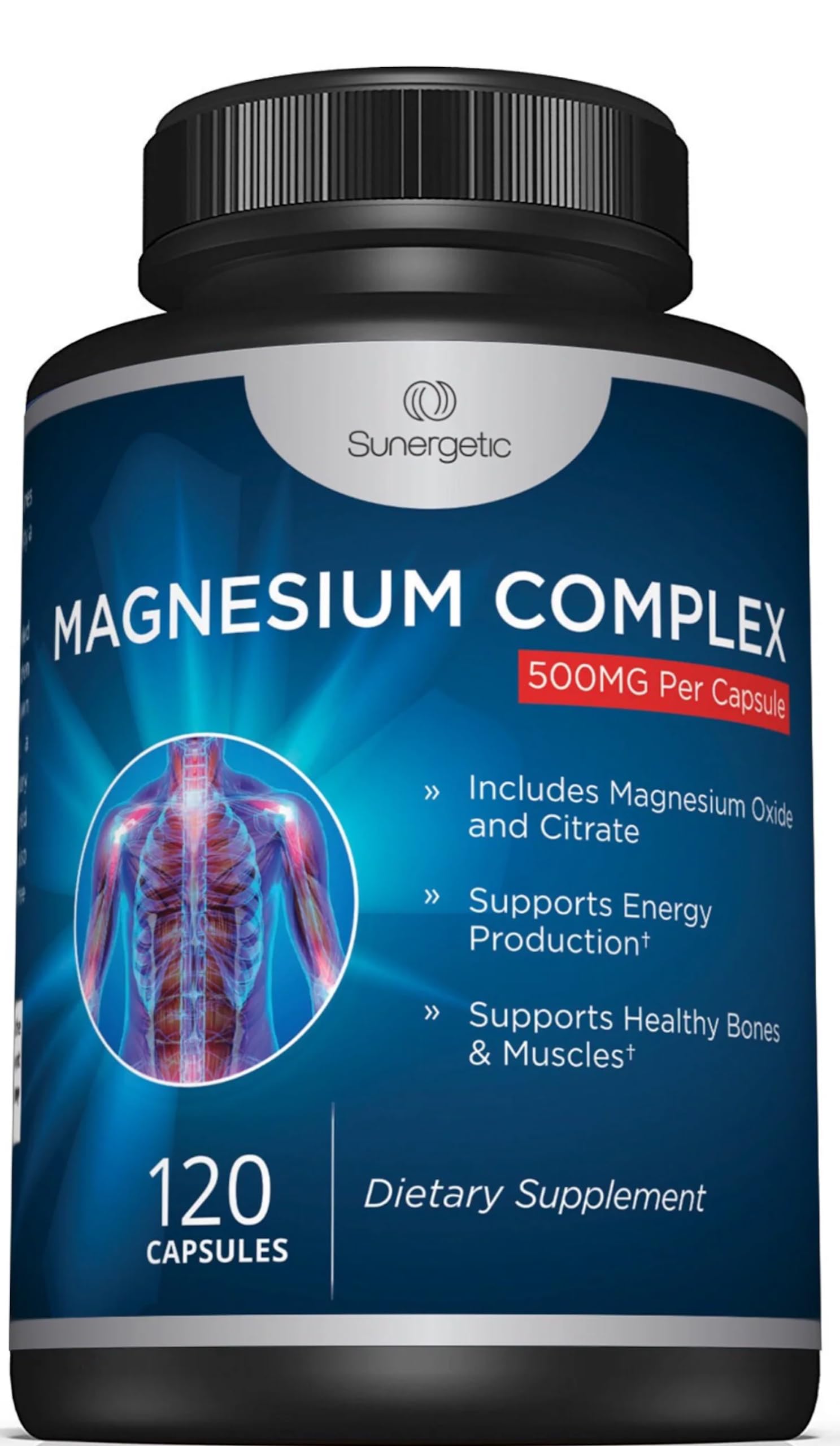 Sunergetic Magnesium Citrate & Oxide Supplement 500mg front view