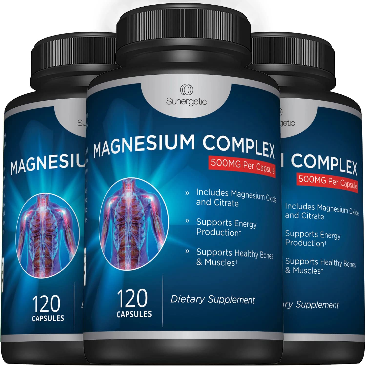 Sunergetic Magnesium Supplement bottle on a table