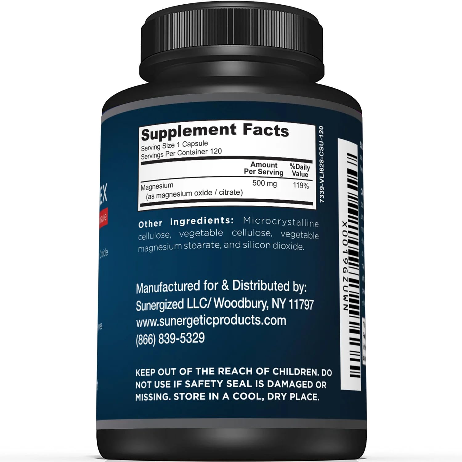 Sunergetic Magnesium Supplement bottle side view