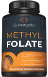 Sunergetic Methyl Folate Supplement front view with capsule bottle