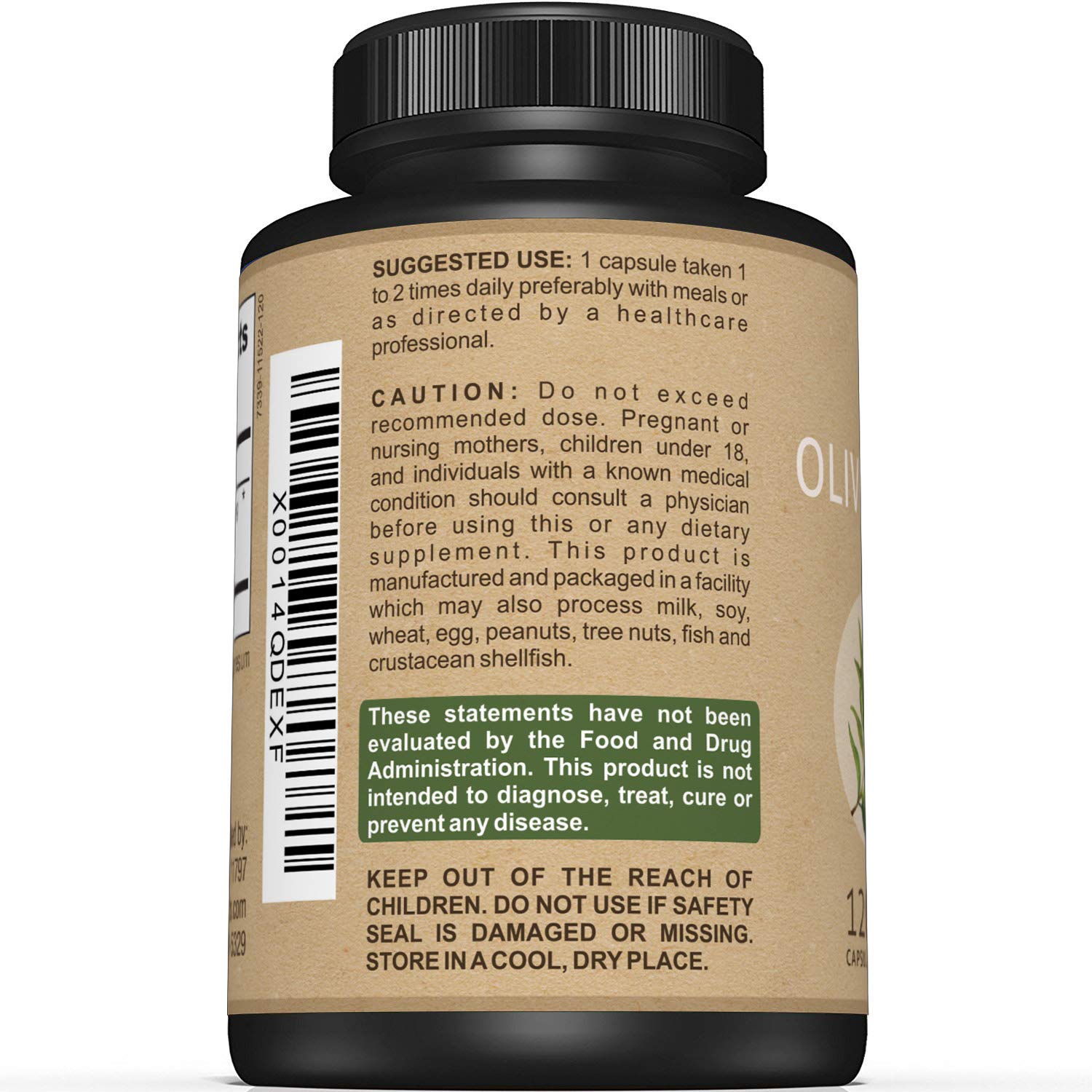 Sunergetic Olive Leaf Extract Capsules bottle with label