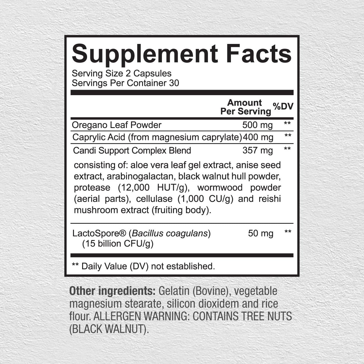 Sunergetic Oregano Candida Support Supplement side view