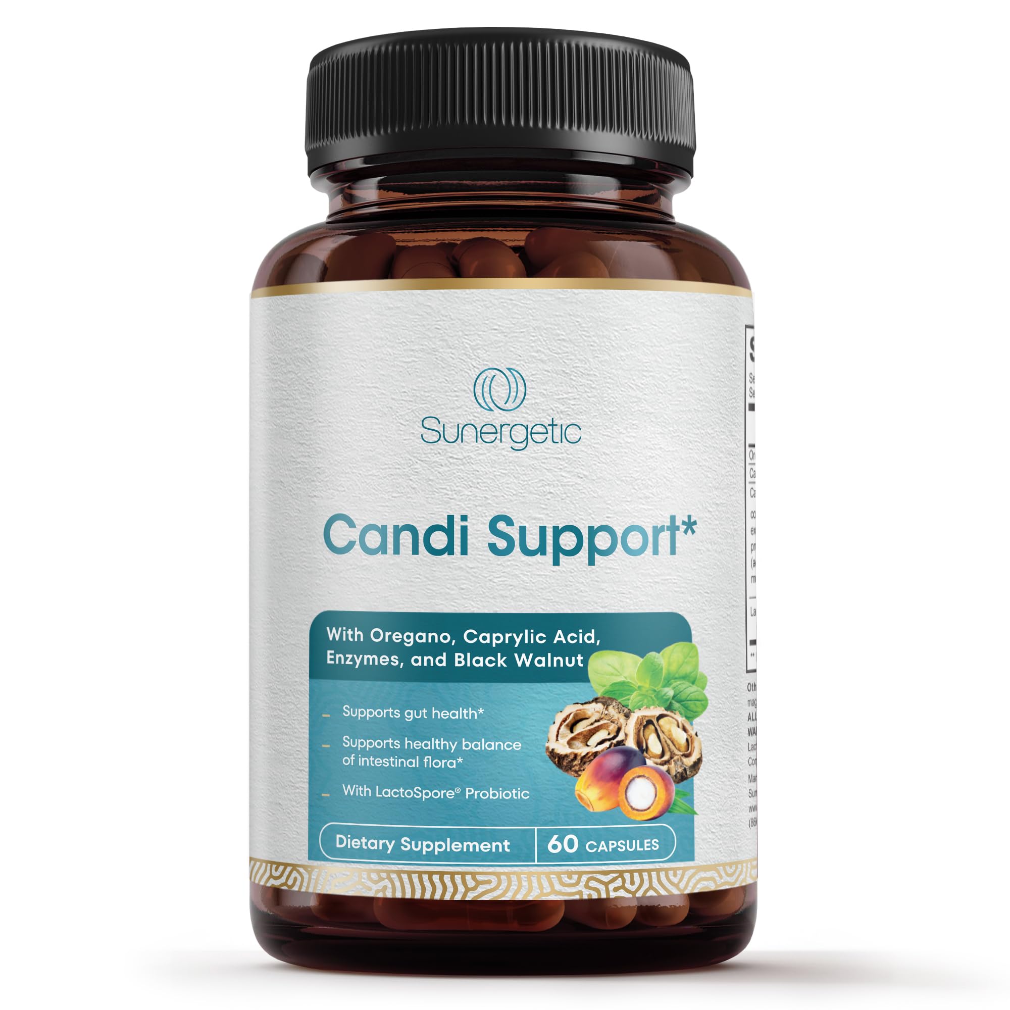 Sunergetic Oregano Candida Support Supplement with a glass of water