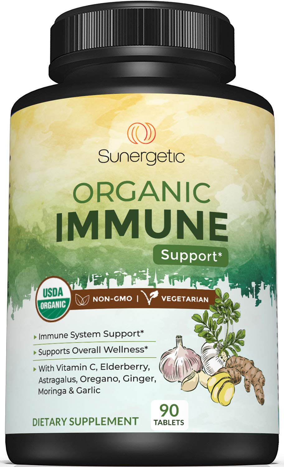 Sunergetic Organic Elderberry daily wellness Support Tablets front view