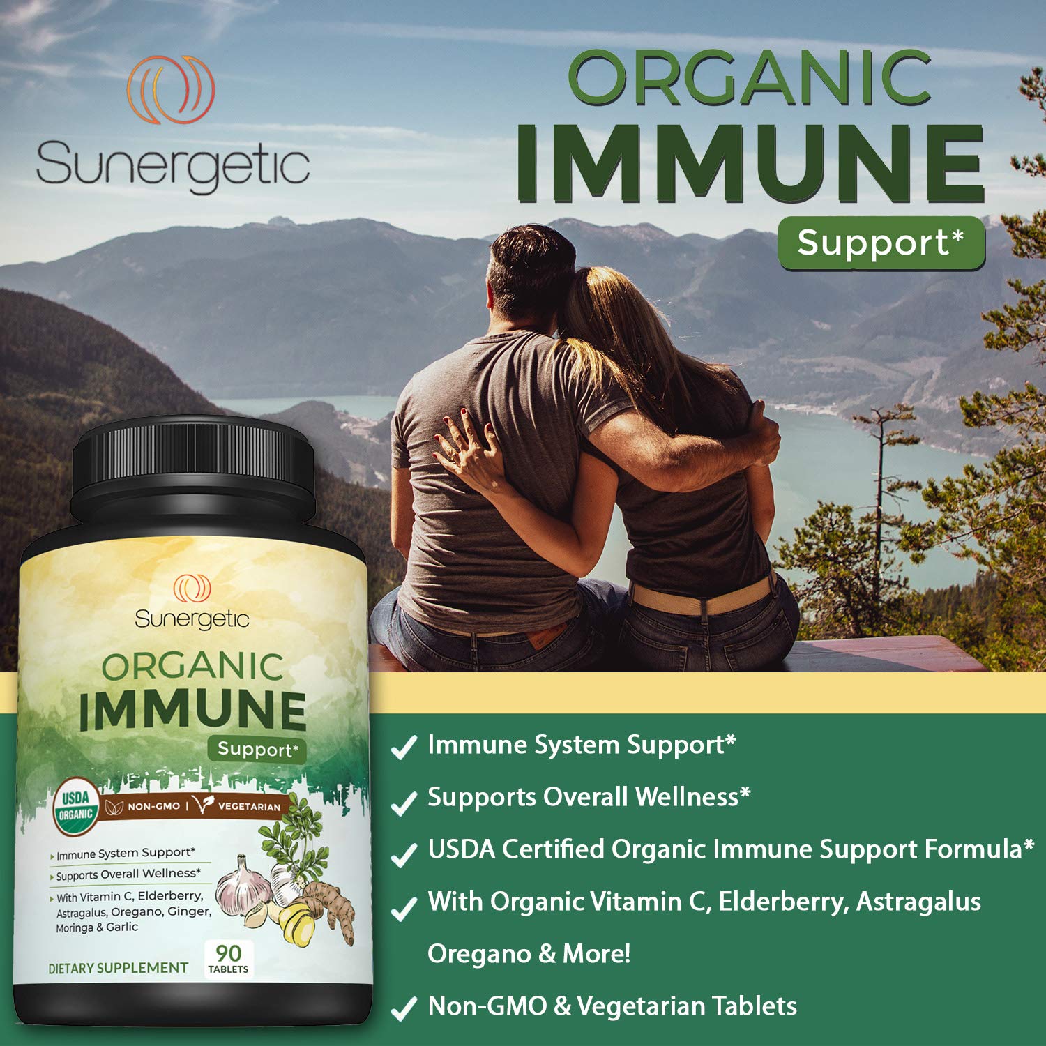Sunergetic Organic Elderberry daily wellness Support Tablets ingredients close-up