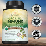 Sunergetic Organic Elderberry daily wellness Support Tablets on a wooden table