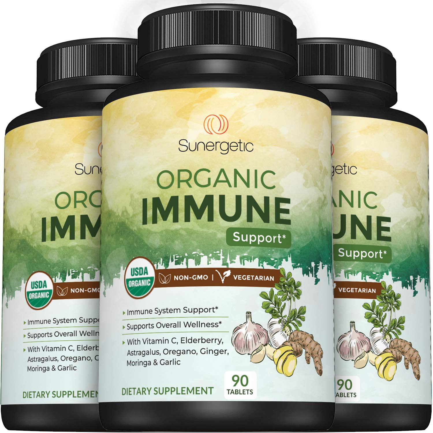 Sunergetic Organic Elderberry daily wellness Support Tablets opened bottle