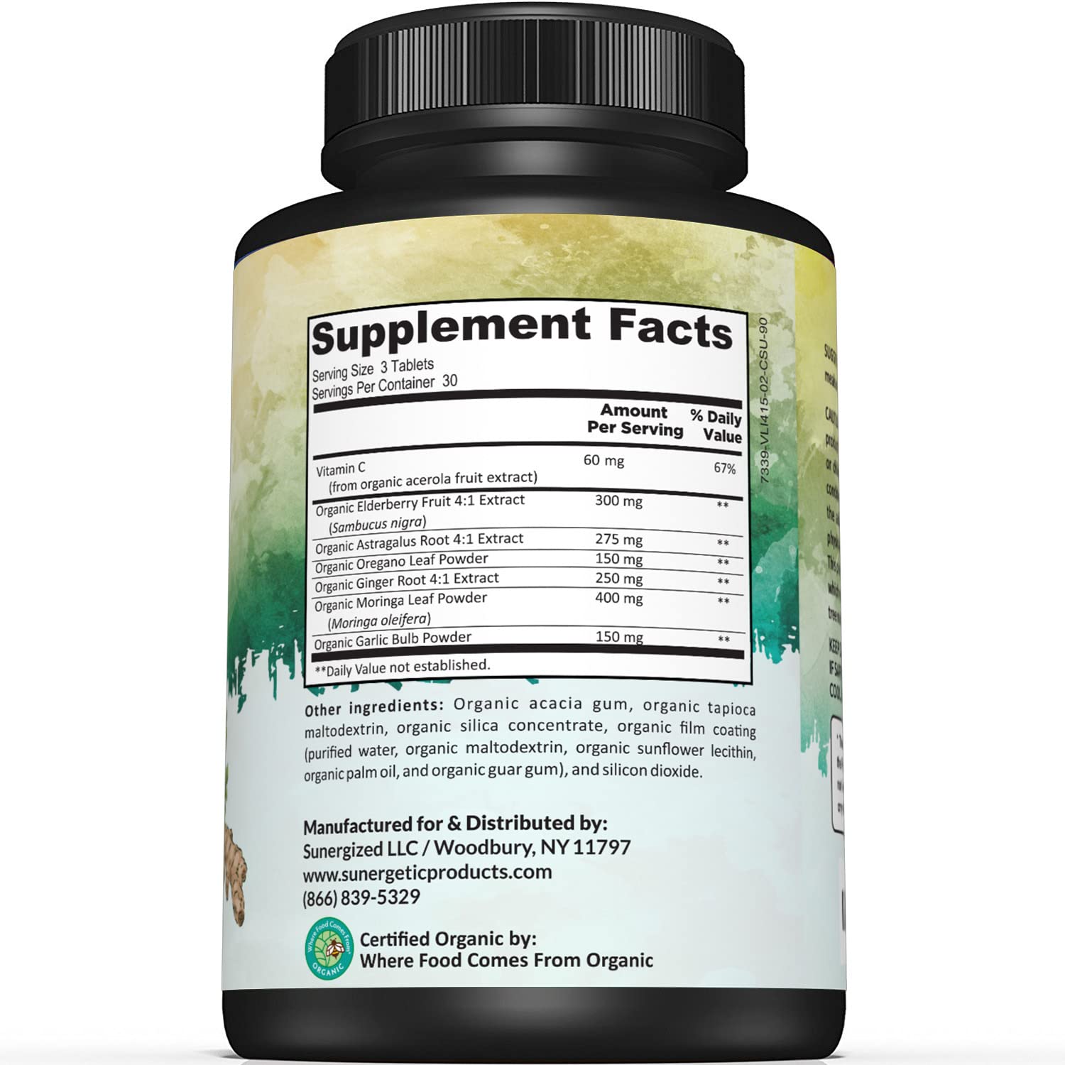 Sunergetic Organic Elderberry daily wellness Support Tablets side view