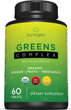 Sunergetic Organic Greens Tablets front view with packaging