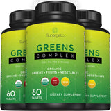 Sunergetic Organic Greens Tablets opened bottle showing tablets