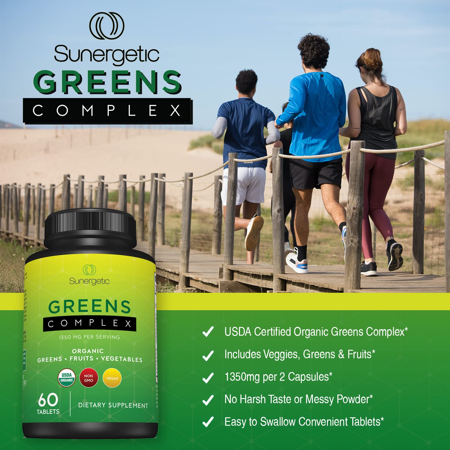 Sunergetic Organic Greens Tablets with organic fruits and vegetables