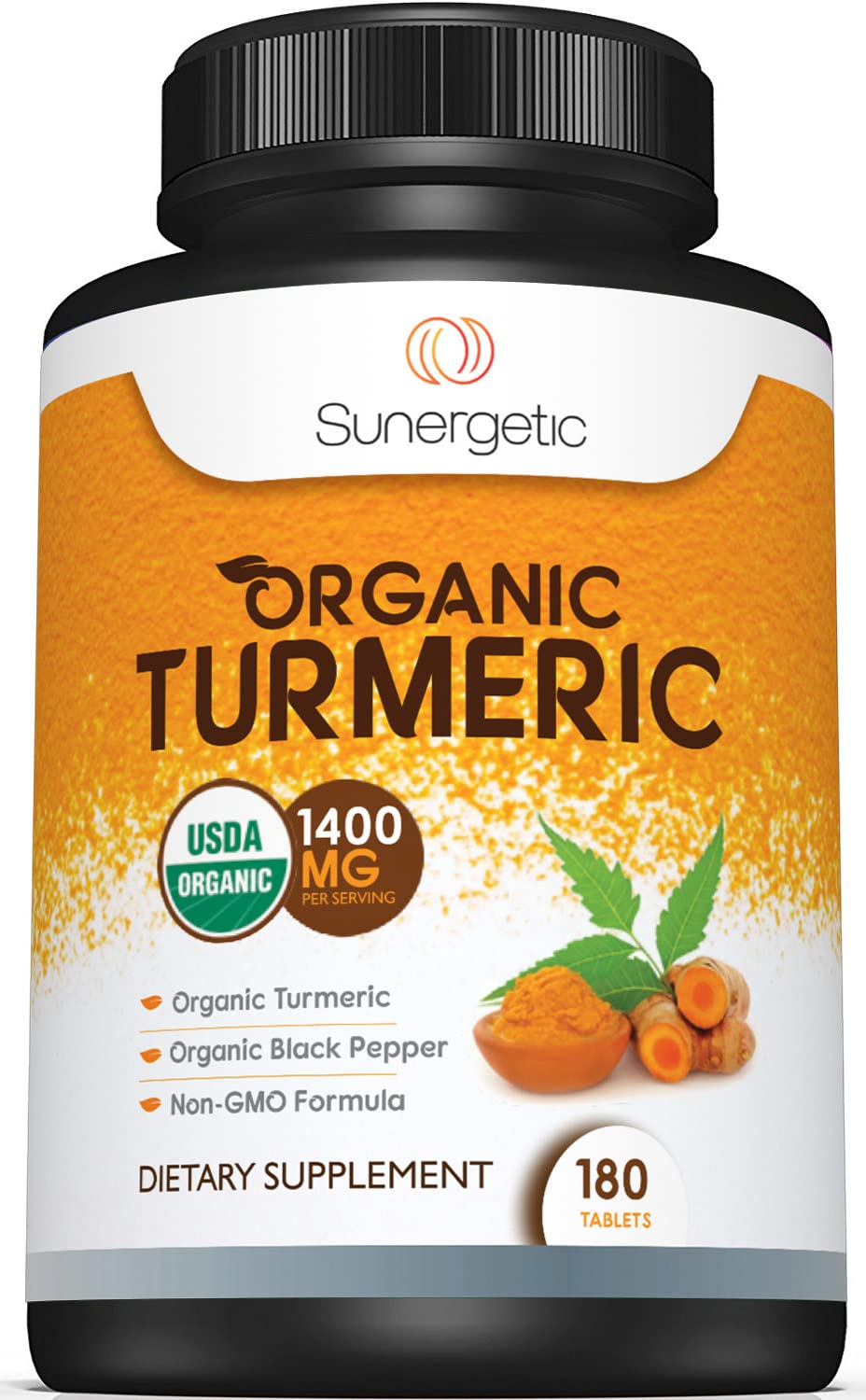 Sunergetic Organic Turmeric Supplement 1400mg bottle front view