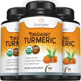 Sunergetic Organic Turmeric Supplement 1400mg on a kitchen counter