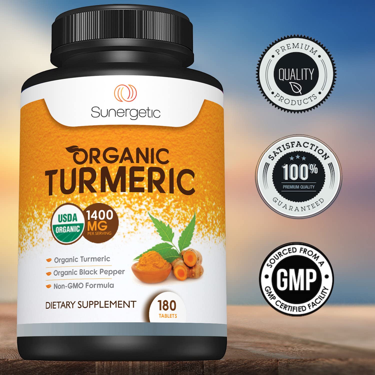 Sunergetic Organic Turmeric Supplement 1400mg with Black Pepper close-up